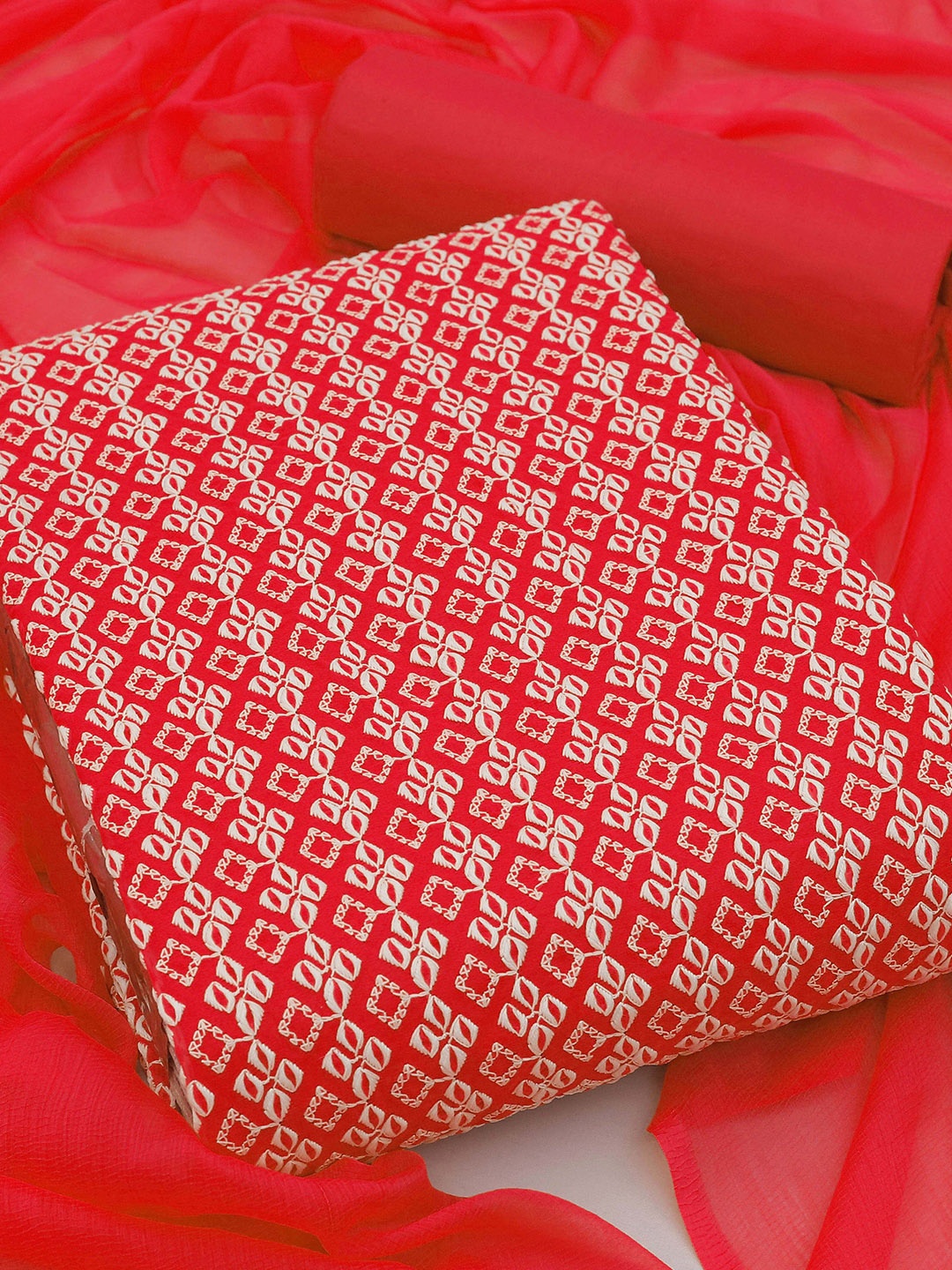 

KALINI Embroidered Unstitched Dress Material, Red