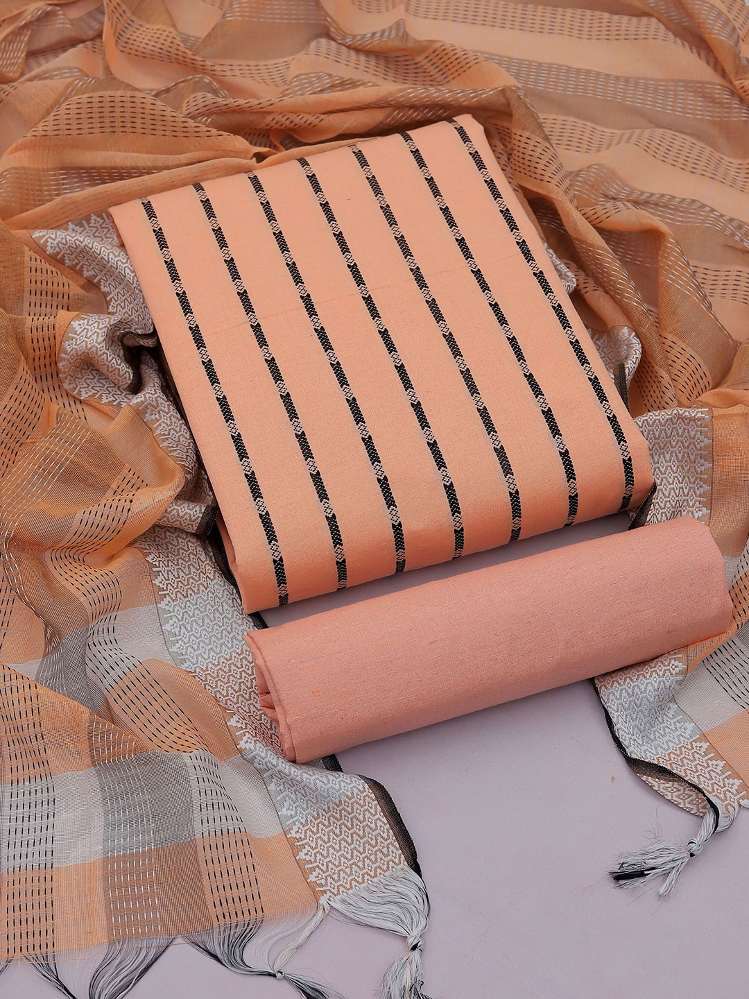 

KALINI Woven Design Pure Cotton Unstitched Dress Material, Peach