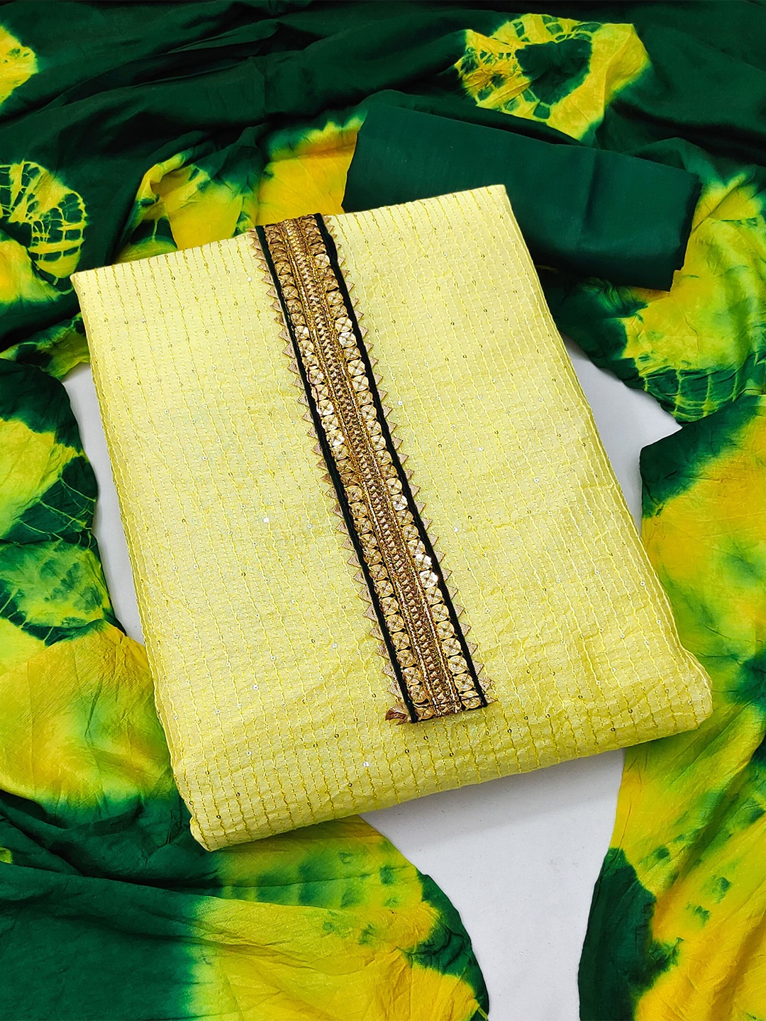 

KALINI Embroidered Pure Cotton Unstitched Dress Material, Lime green