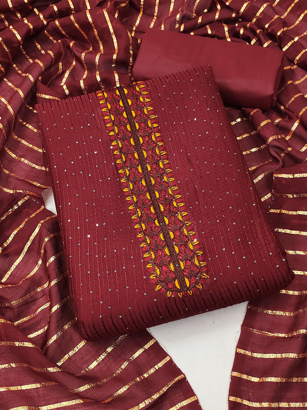 

KALINI Embroidered Unstitched Dress Material, Maroon
