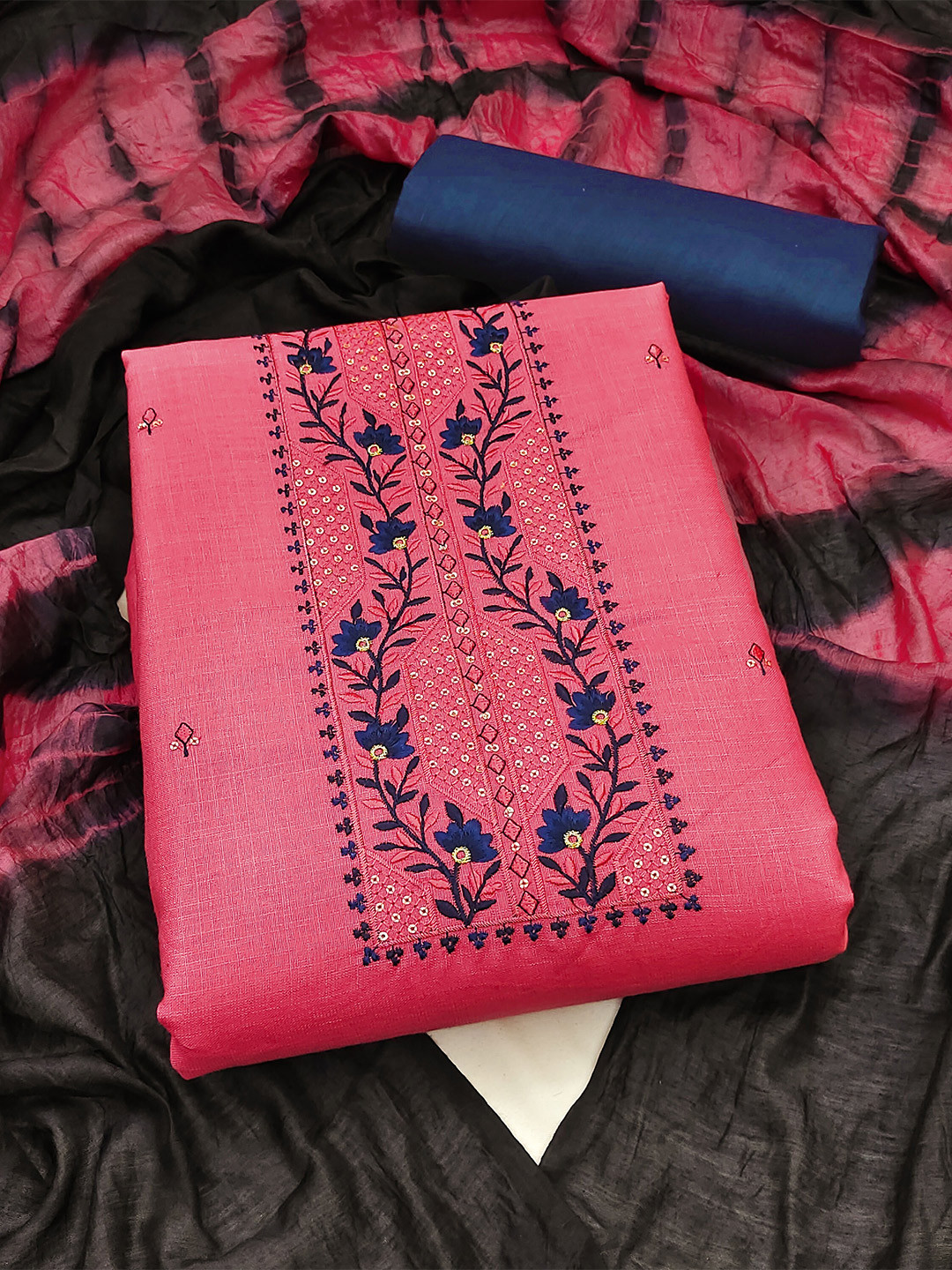 

KALINI Embroidered Unstitched Dress Material, Pink