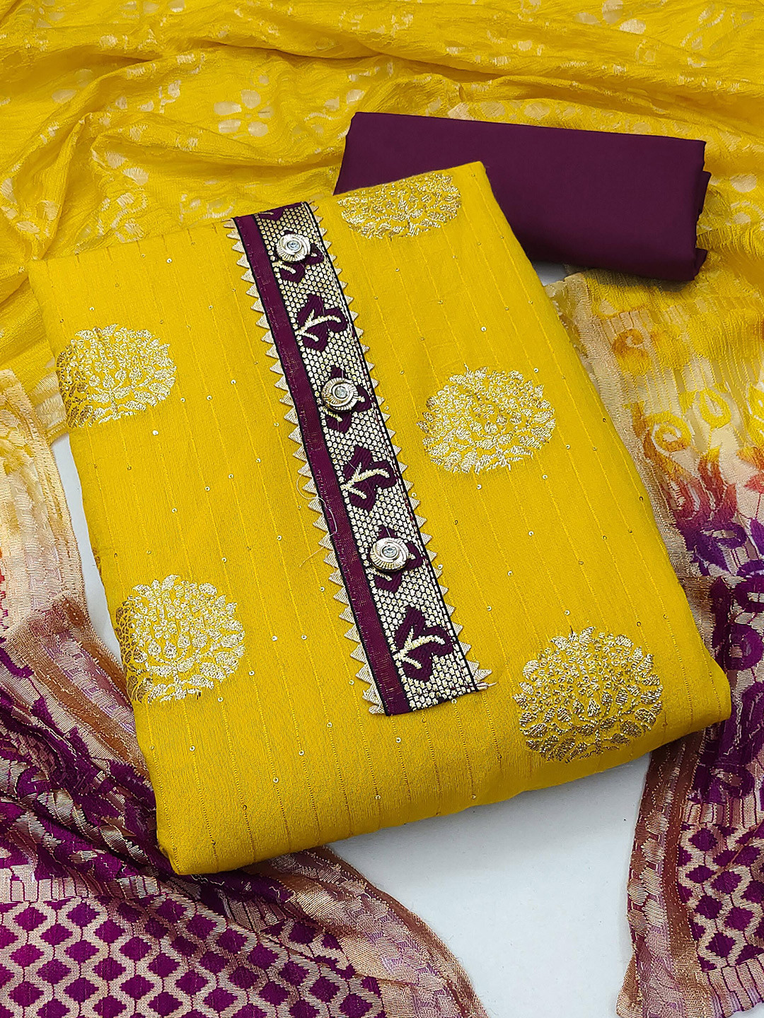 

KALINI Unstitched Dress Material, Yellow