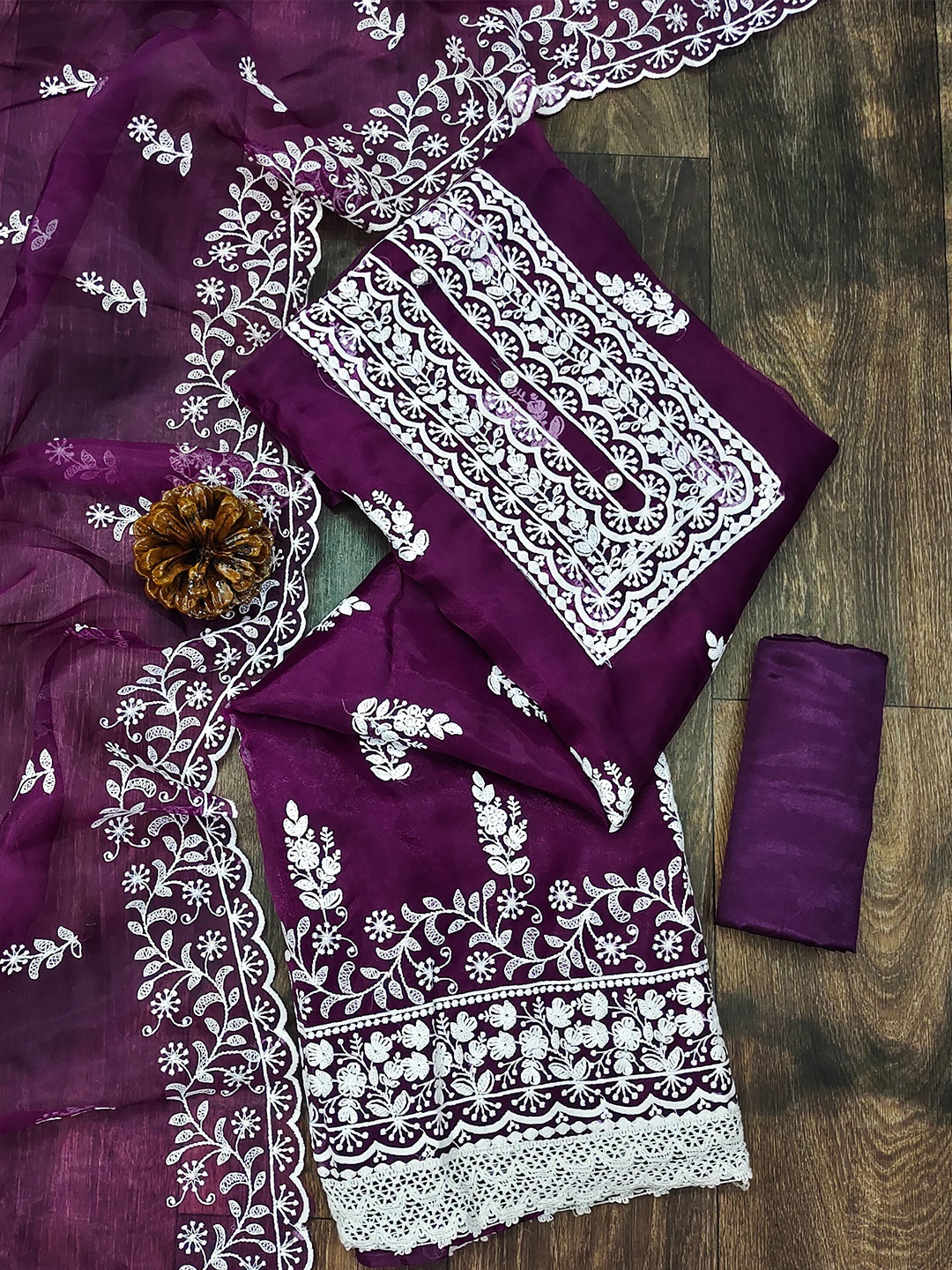 

KALINI Embroidered Organza Unstitched Dress Material, Purple