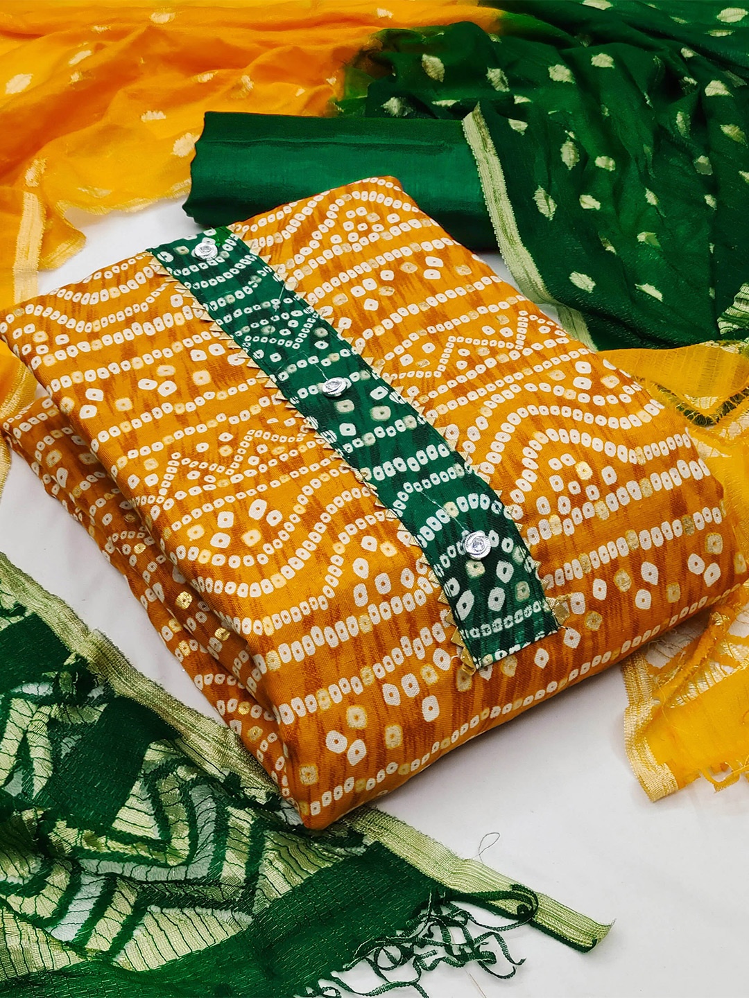 

KALINI Printed Pure Cotton Unstitched Dress Material, Yellow