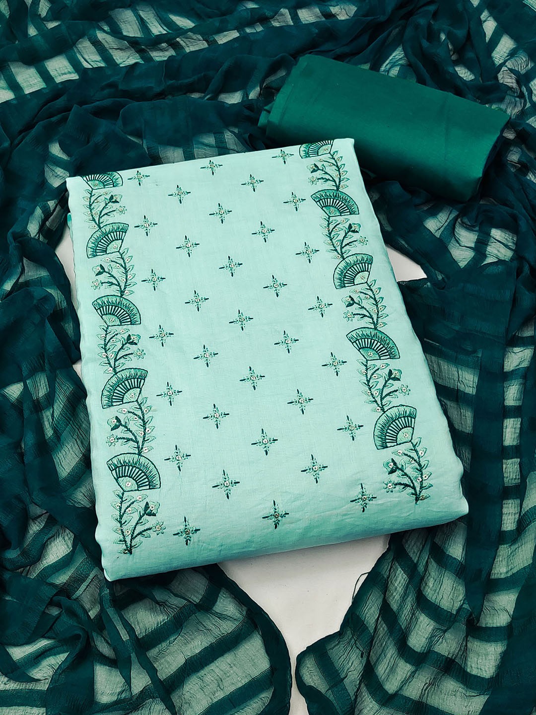

KALINI Embroidered Pure Silk Unstitched Dress Material, Sea green