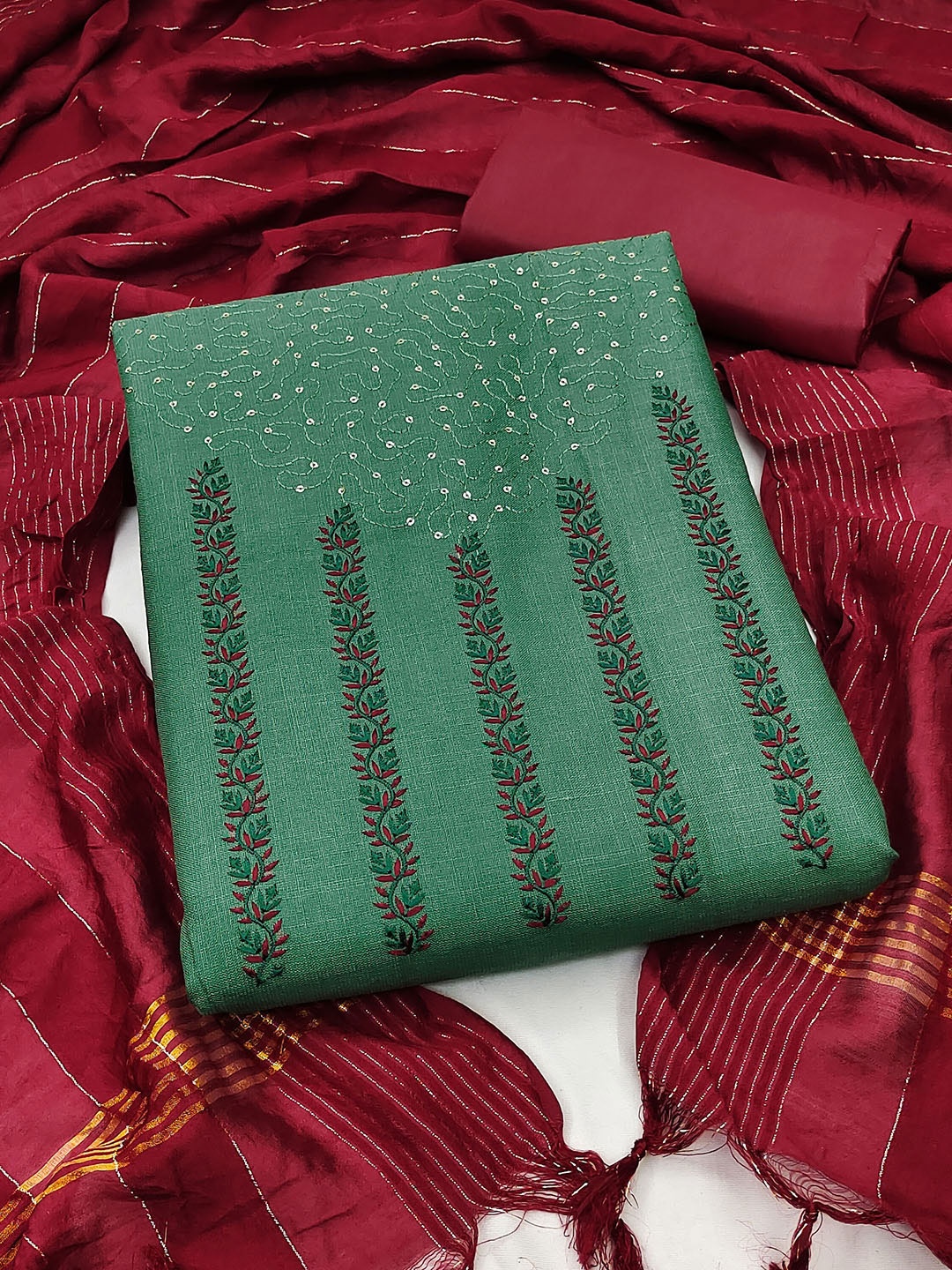 

KALINI Embroidered Pure Cotton Unstitched Dress Material, Green