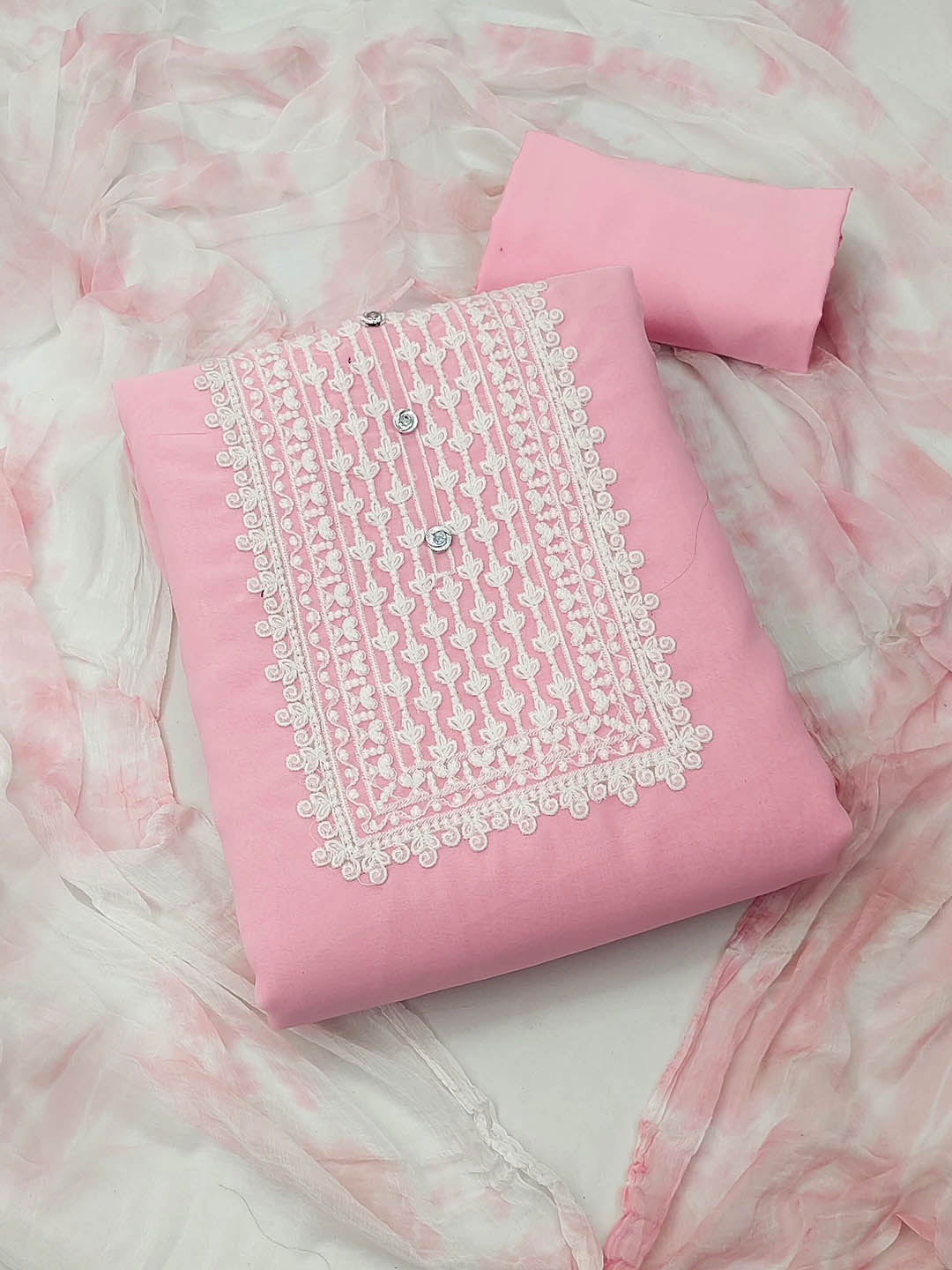 

KALINI Embroidered Unstitched Dress Material, Pink