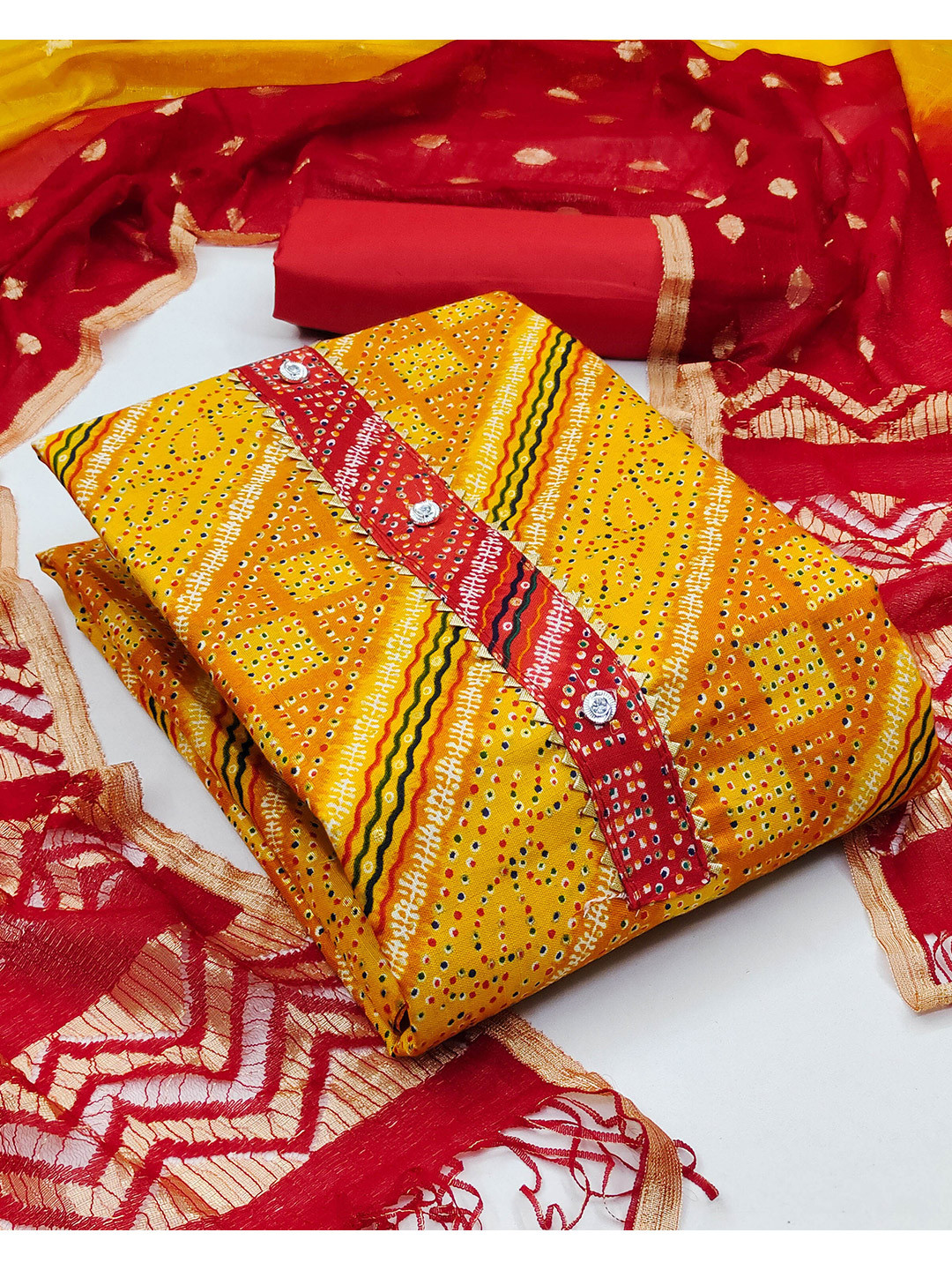 

KALINI Printed Pure Cotton Unstitched Dress Material, Yellow