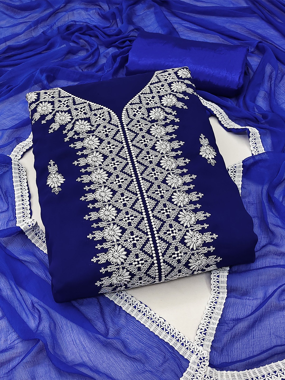 

KALINI Embroidered Silk Georgette Unstitched Dress Material, Blue