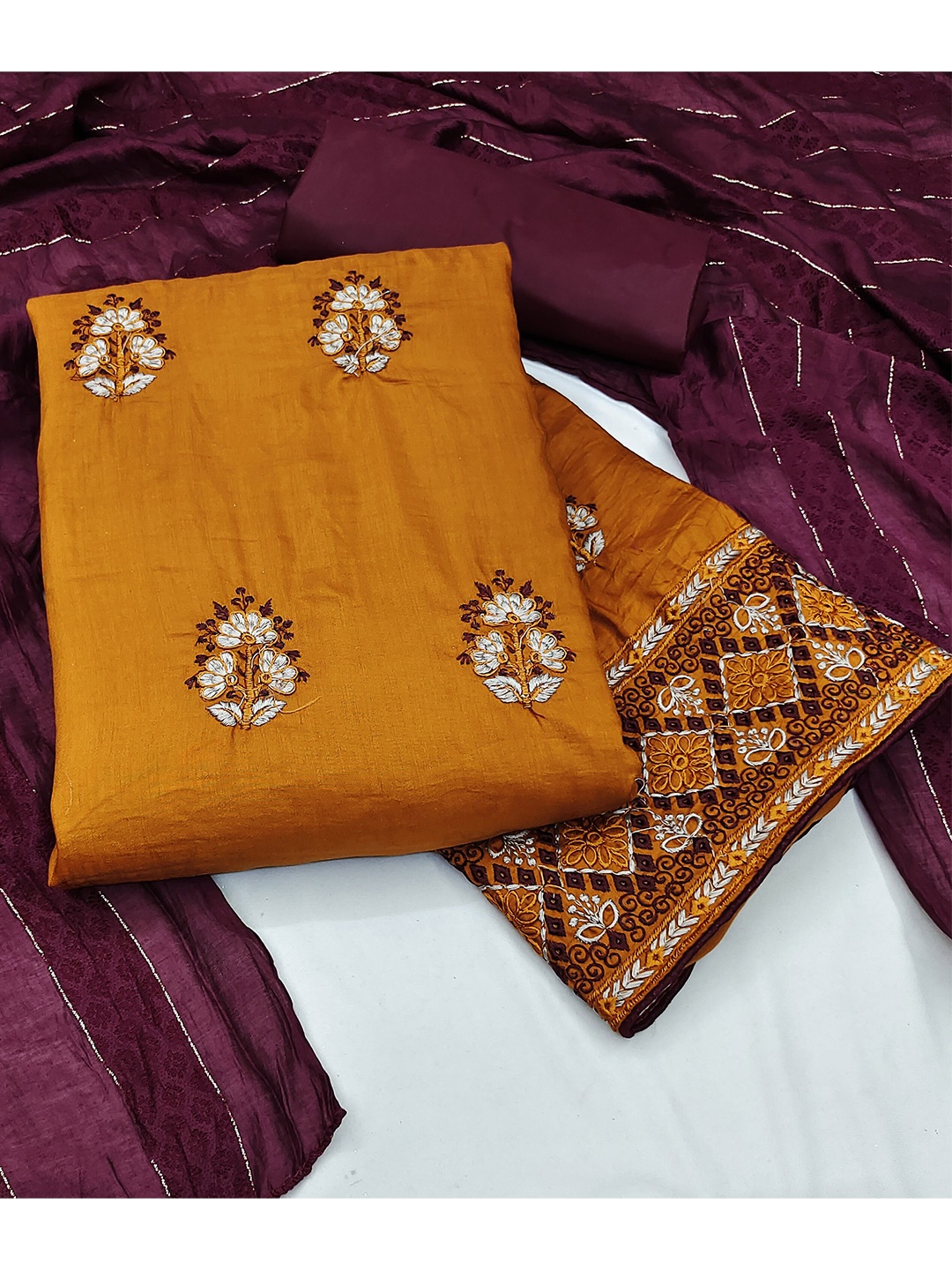 

KALINI Embroidered Pure Silk Unstitched Dress Material, Yellow