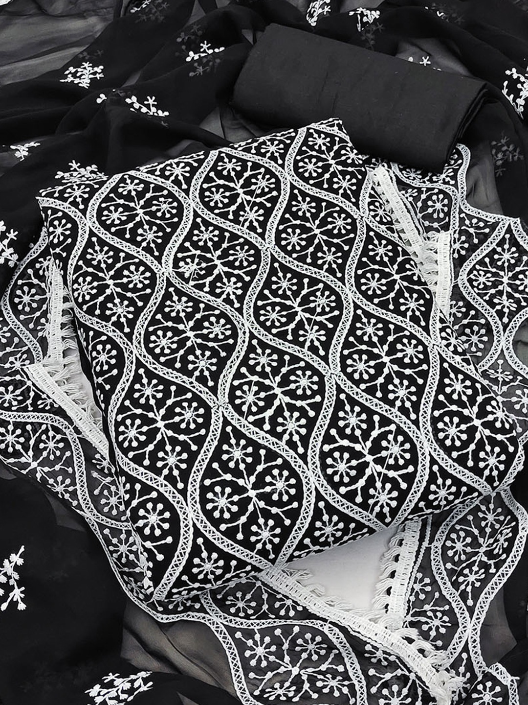 

KALINI Embroidered Unstitched Dress Material, Black