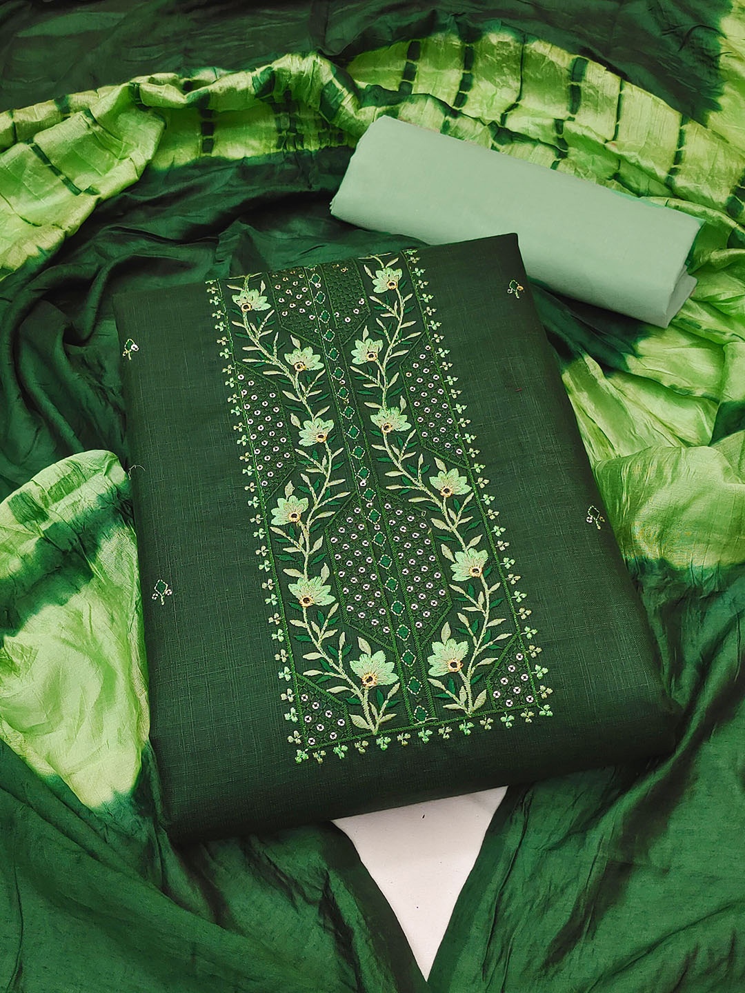 

KALINI Embroidered Unstitched Dress Material, Green