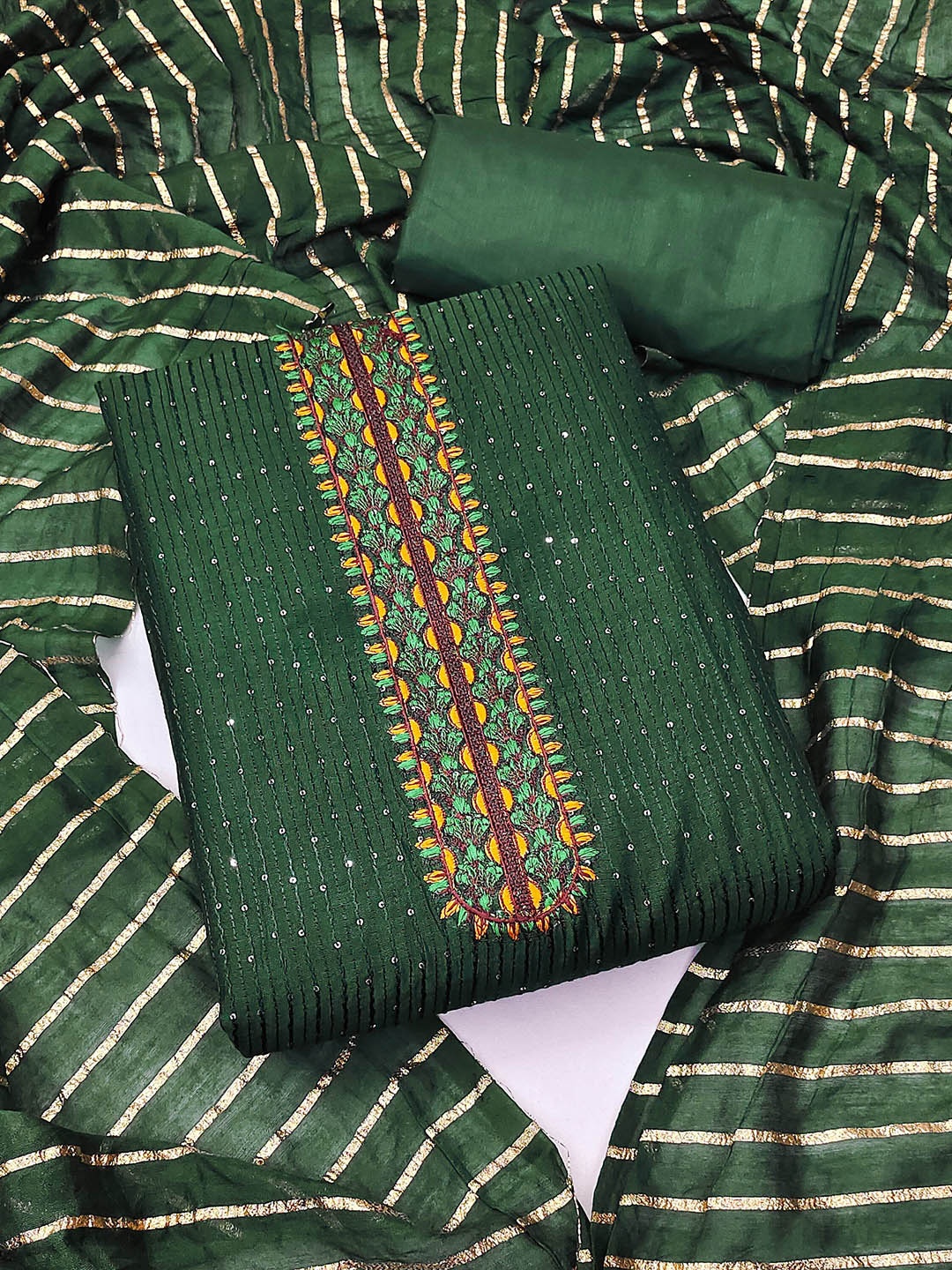 

KALINI Embroidered Unstitched Dress Material, Green