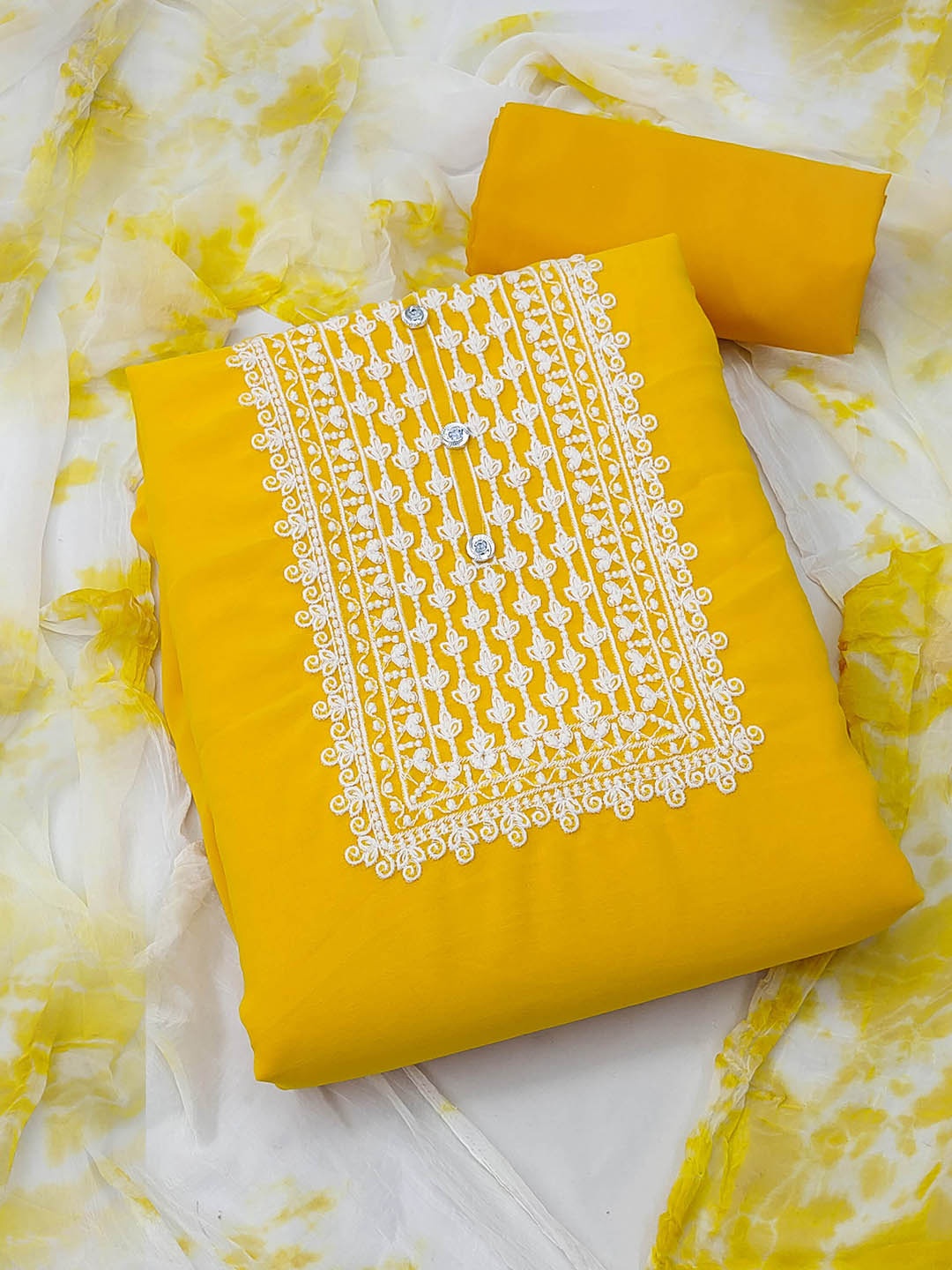 

KALINI Embroidered Silk Georgette Unstitched Dress Material, Yellow