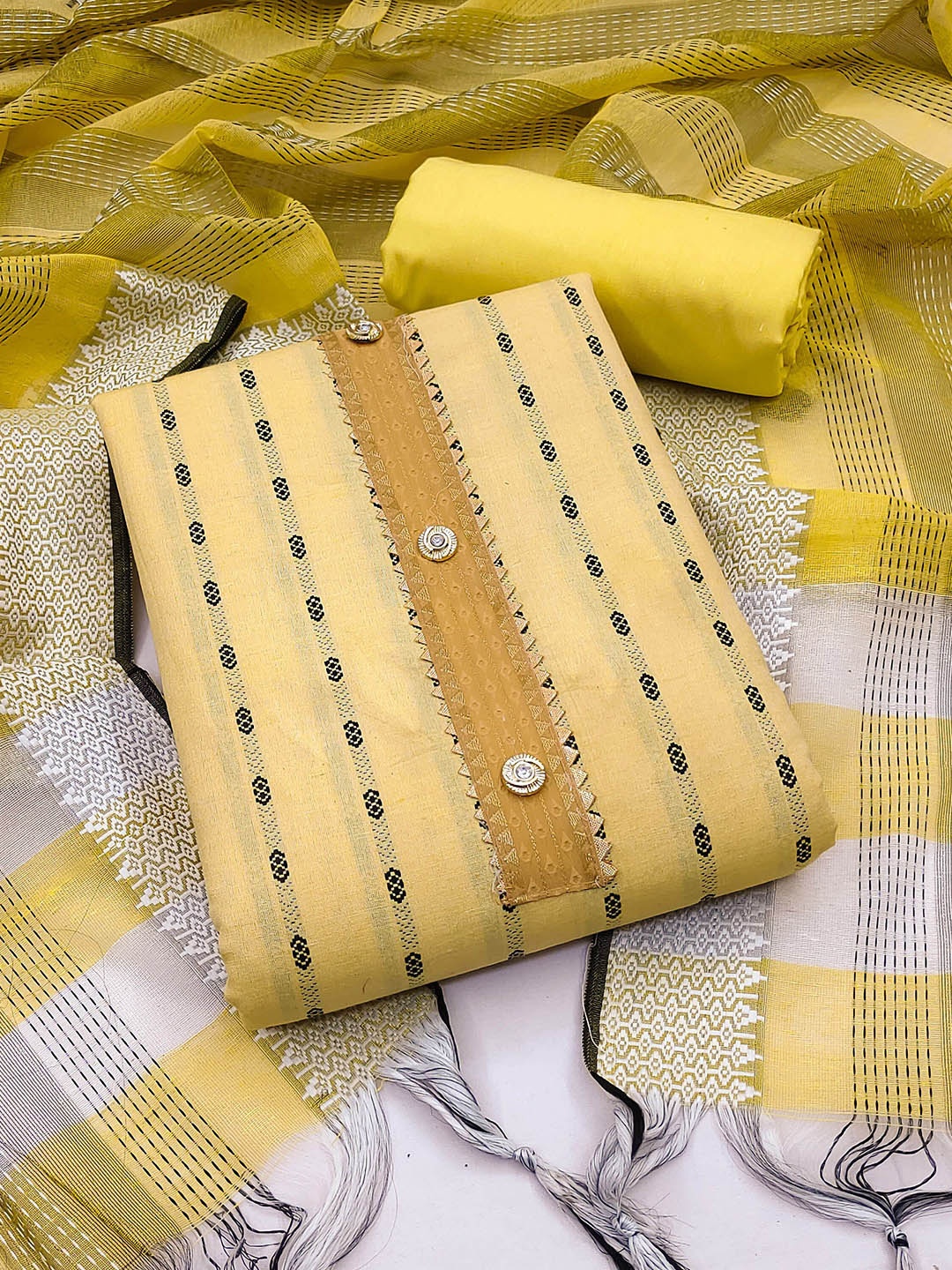 

KALINI Pure Cotton Unstitched Dress Material, Yellow