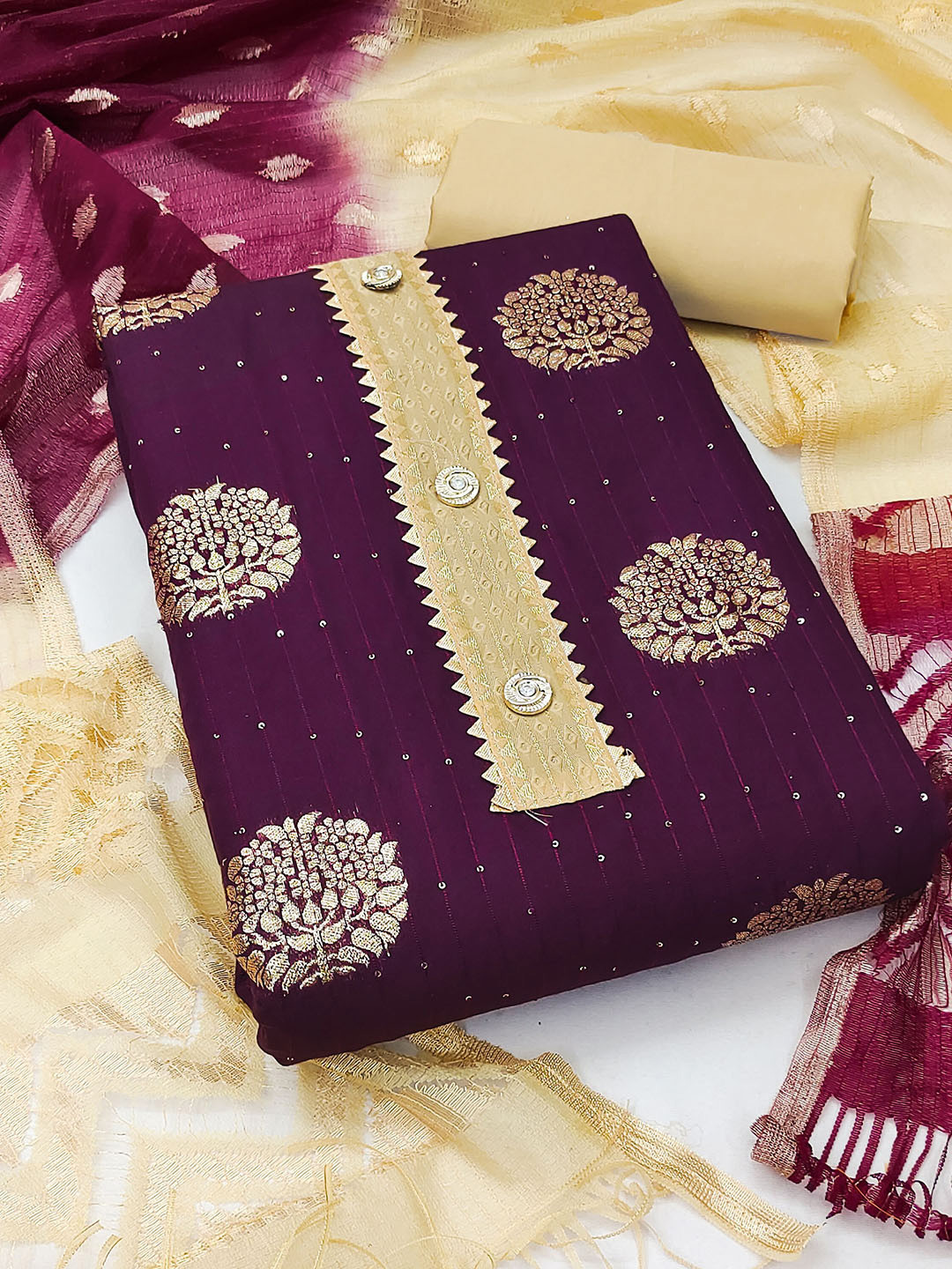 

KALINI Unstitched Dress Material, Magenta