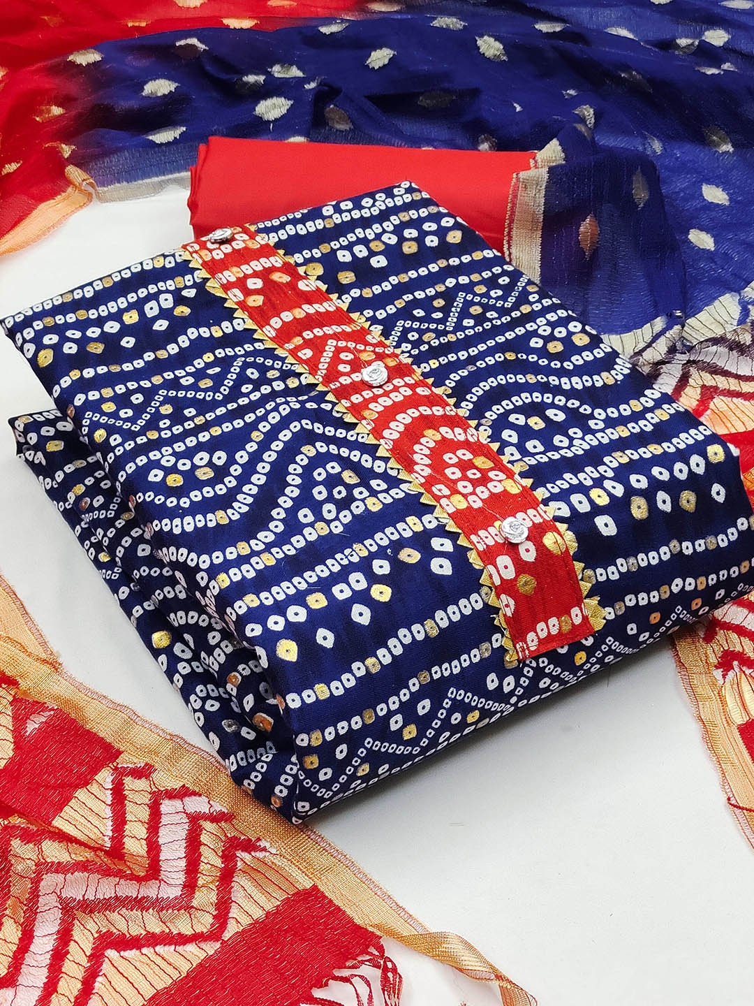 

KALINI Printed Pure Cotton Unstitched Dress Material With Dupatta, Blue
