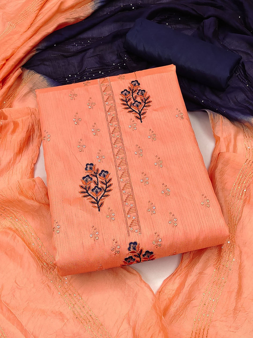 

KALINI Embroidered Unstitched Dress Material With Dupatta, Peach