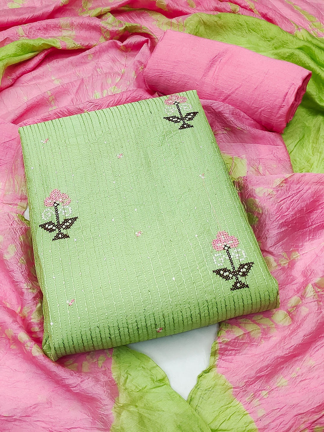 

KALINI Embroidered Pure Cotton Unstitched Dress Material, Green