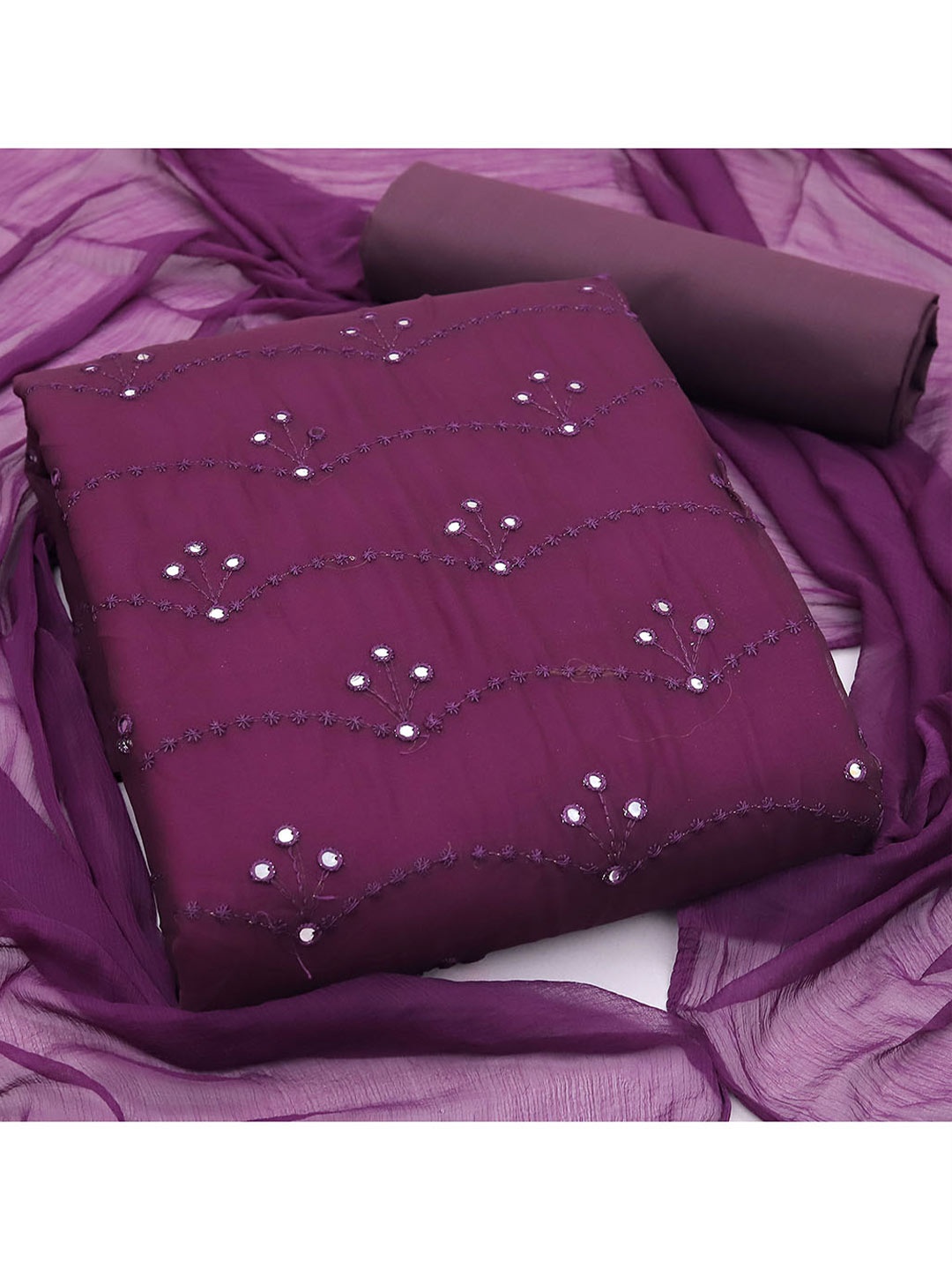 

KALINI Embroidered Silk Georgette Unstitched Dress Material With Dupatta, Purple