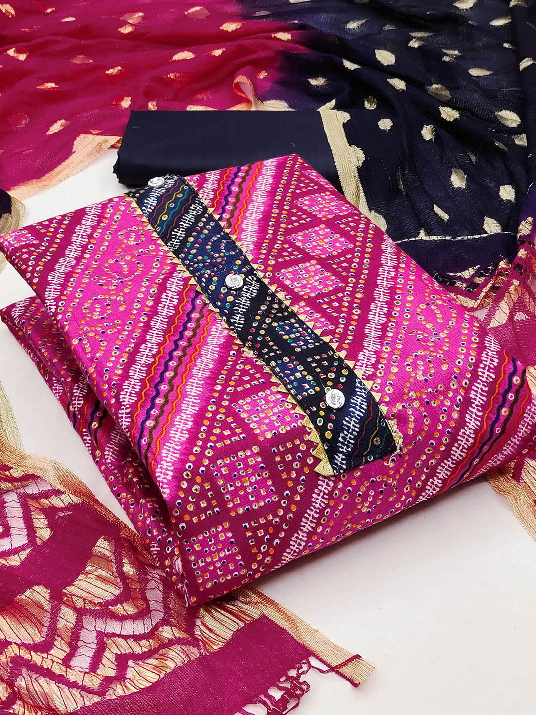 

KALINI Printed Pure Cotton Unstitched Dress Material With Dupatta, Pink