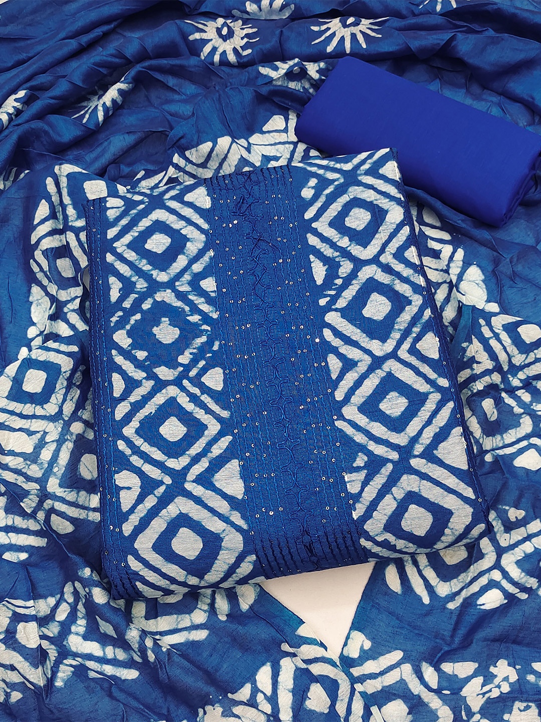 

KALINI Printed Sequence Pure Cotton Unstitched Dress Material With Dupatta, Blue