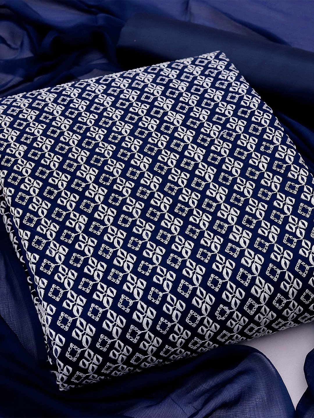 

KALINI Embroidered Silk Georgette Unstitched Dress Material, Navy blue