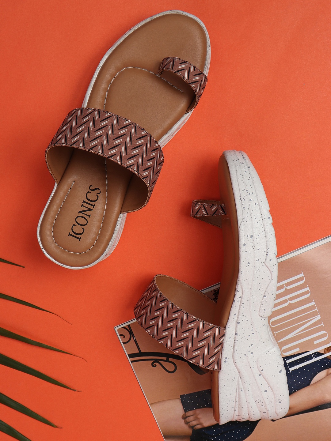 

ICONICS Printed Round Toe Block Heels, Brown