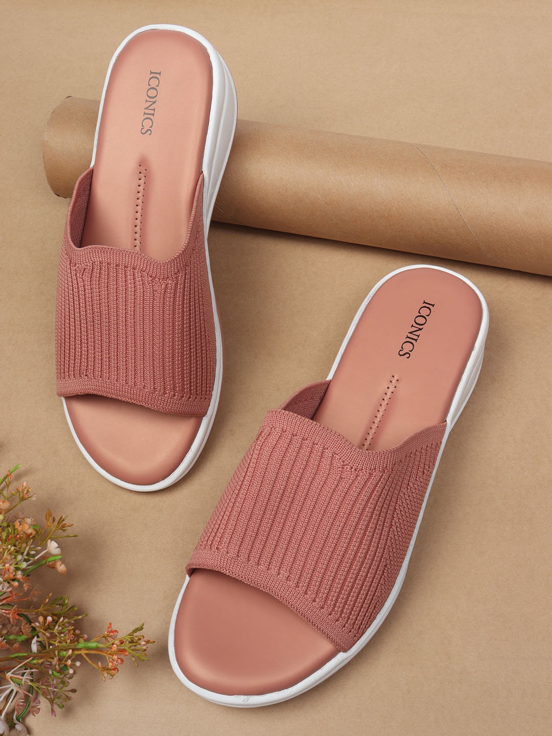 

ICONICS Wedge Open Back Mules, Peach