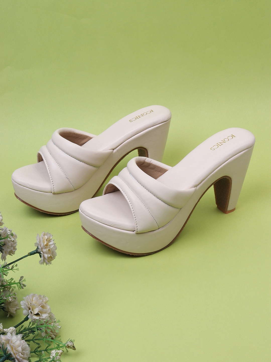 

ICONICS Open Toe Block Heels, Cream