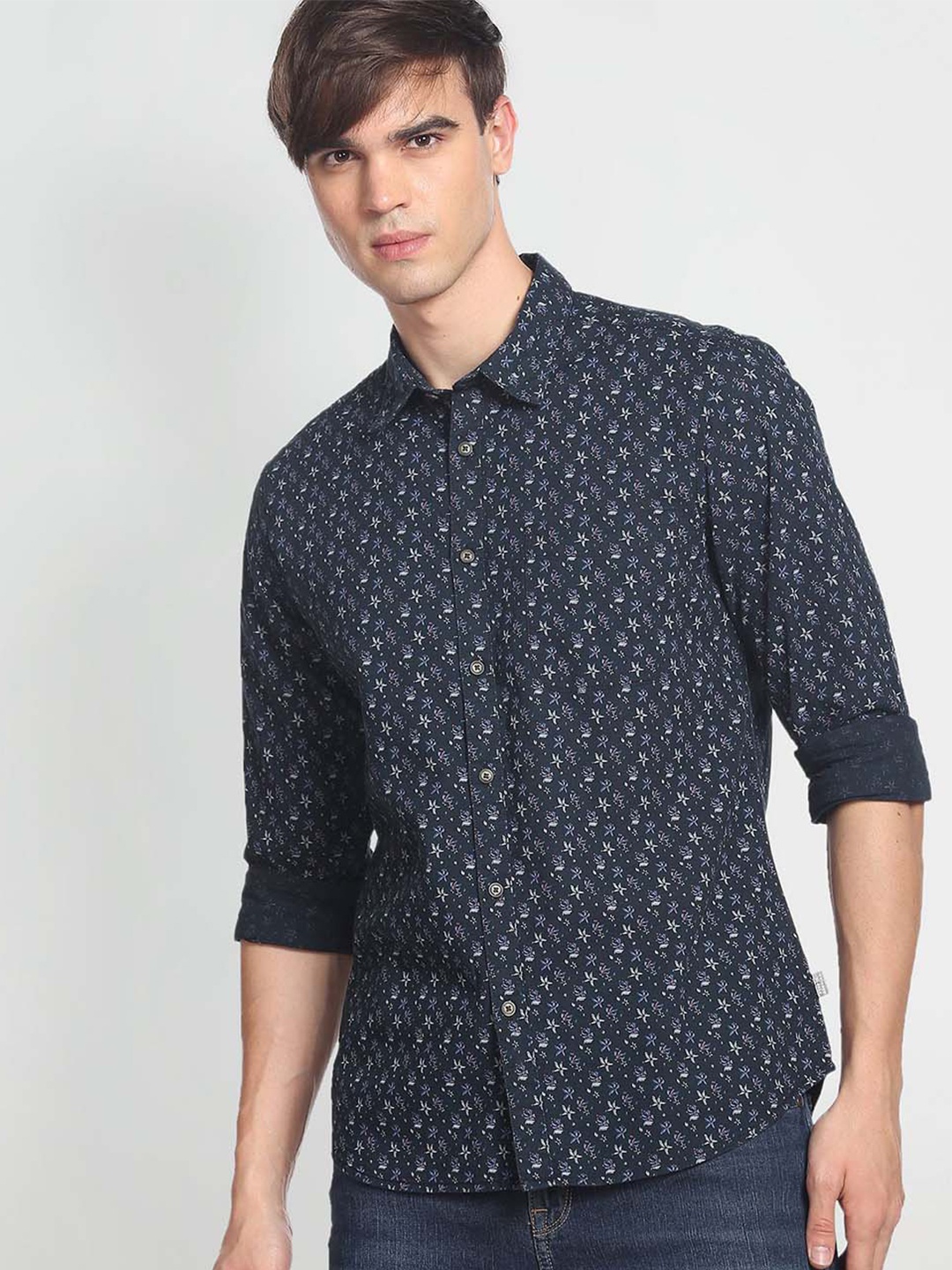 

Flying Machine Floral Print Cotton Casual Shirt, Navy blue