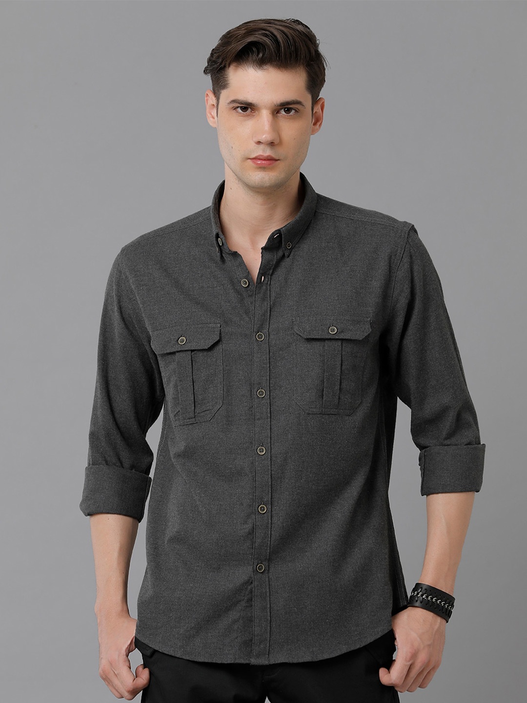 

YOVISH Men Comfort Slim Fit Printed Cotton Party Shirt, Grey