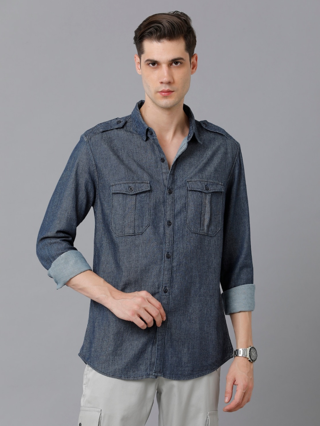 

YOVISH Men Spread Collar Comfort Slim Fit Party Shirt, Charcoal