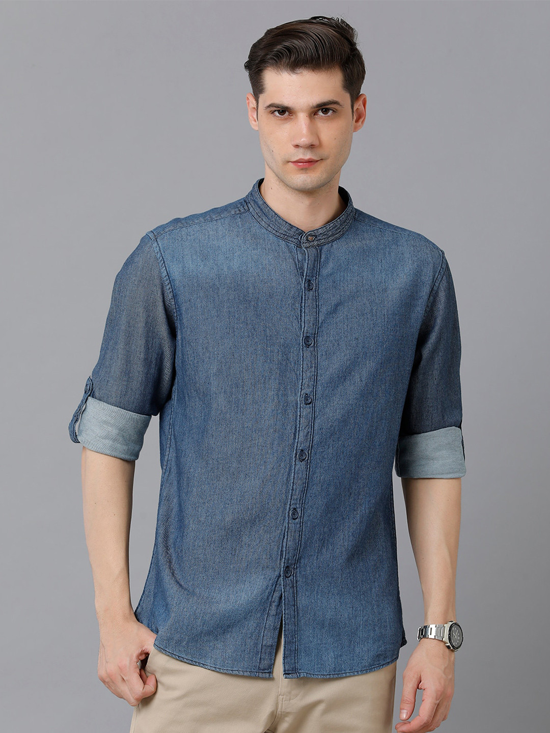

YOVISH Men Comfort Slim Fit Faded Denim Shirt, Blue