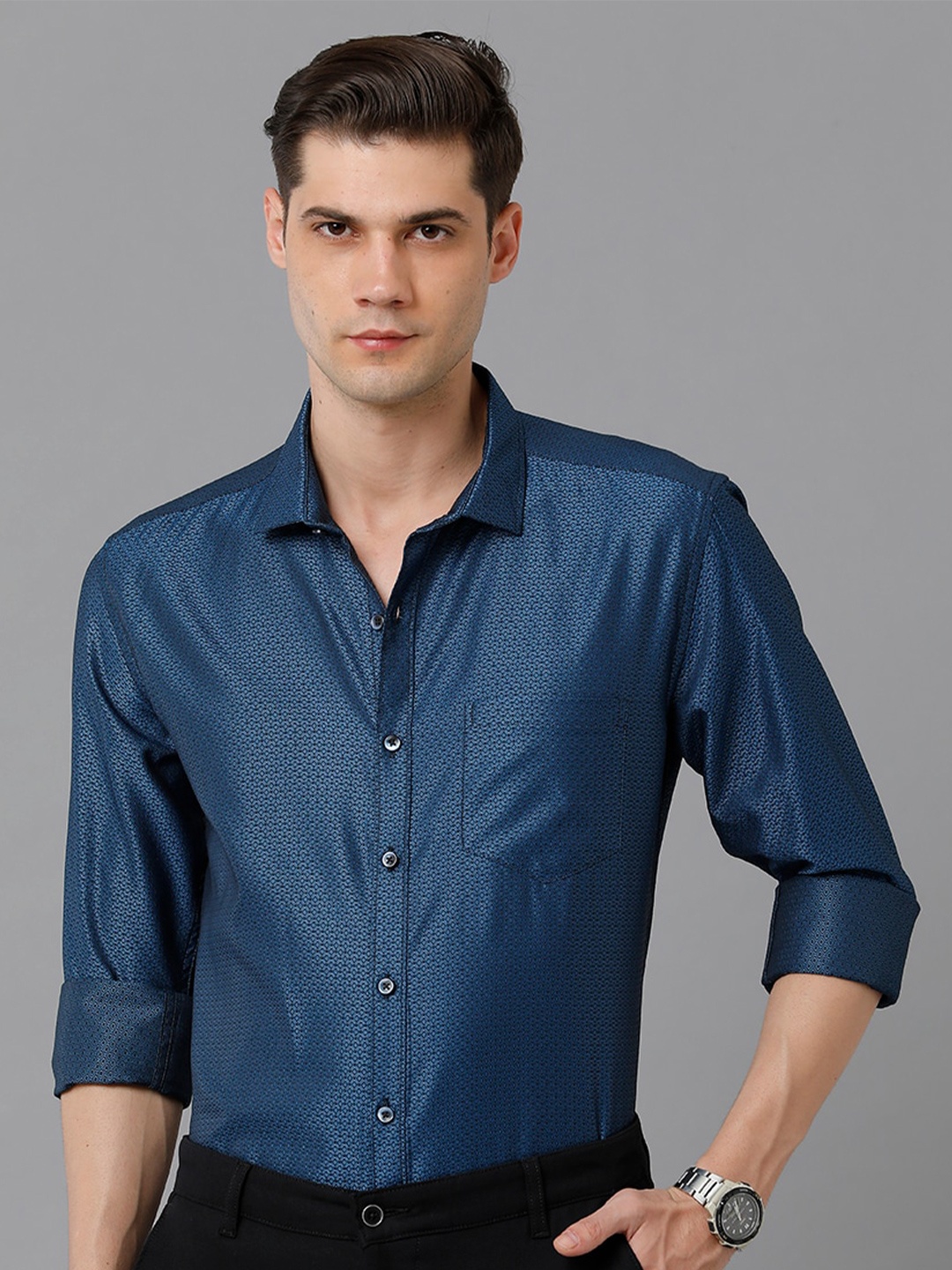 

YOVISH Men Comfort Slim Fit Cotton Shirt, Navy blue