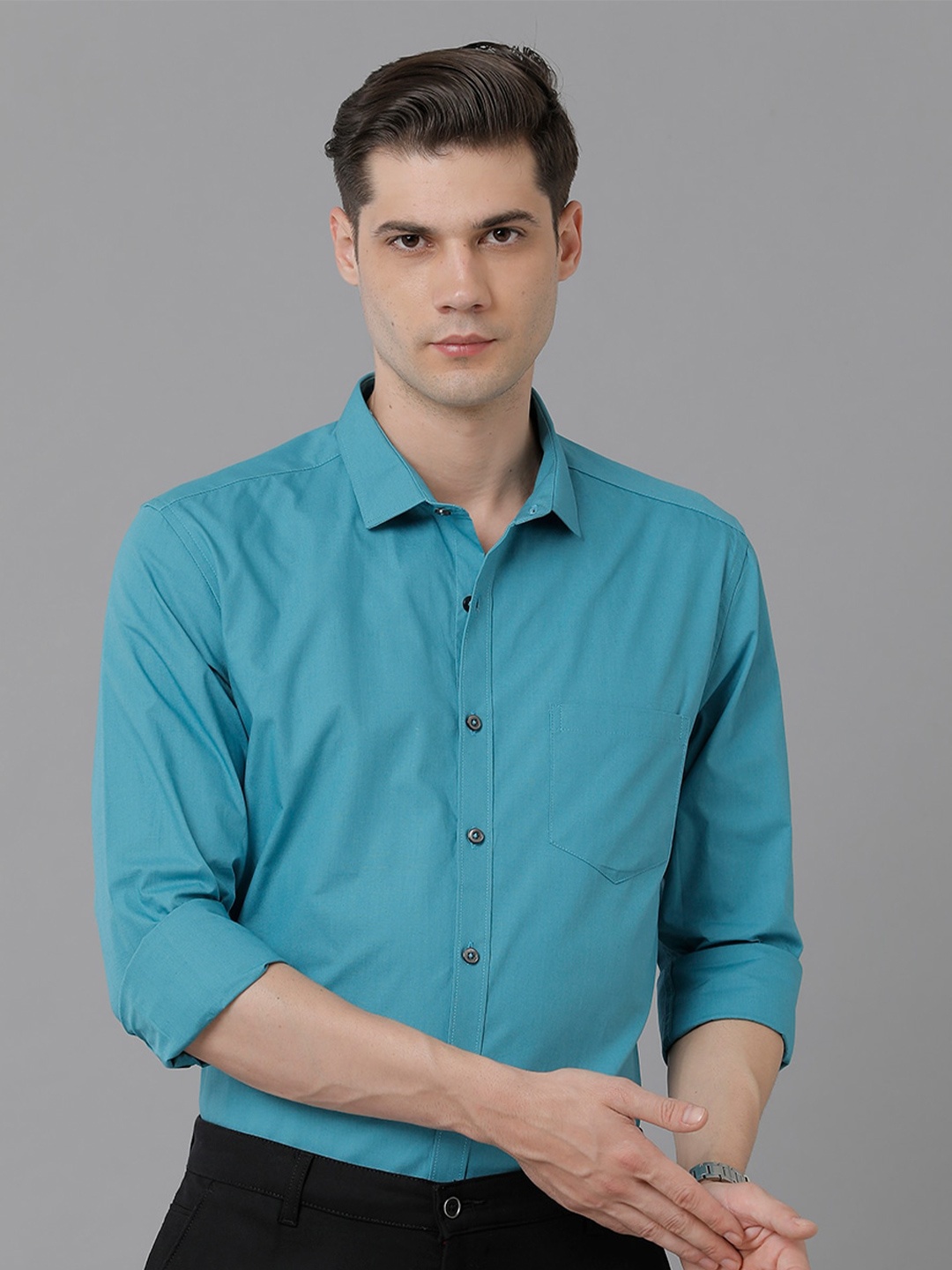 

YOVISH Men Slim Fit Formal Cotton Shirt, Turquoise blue
