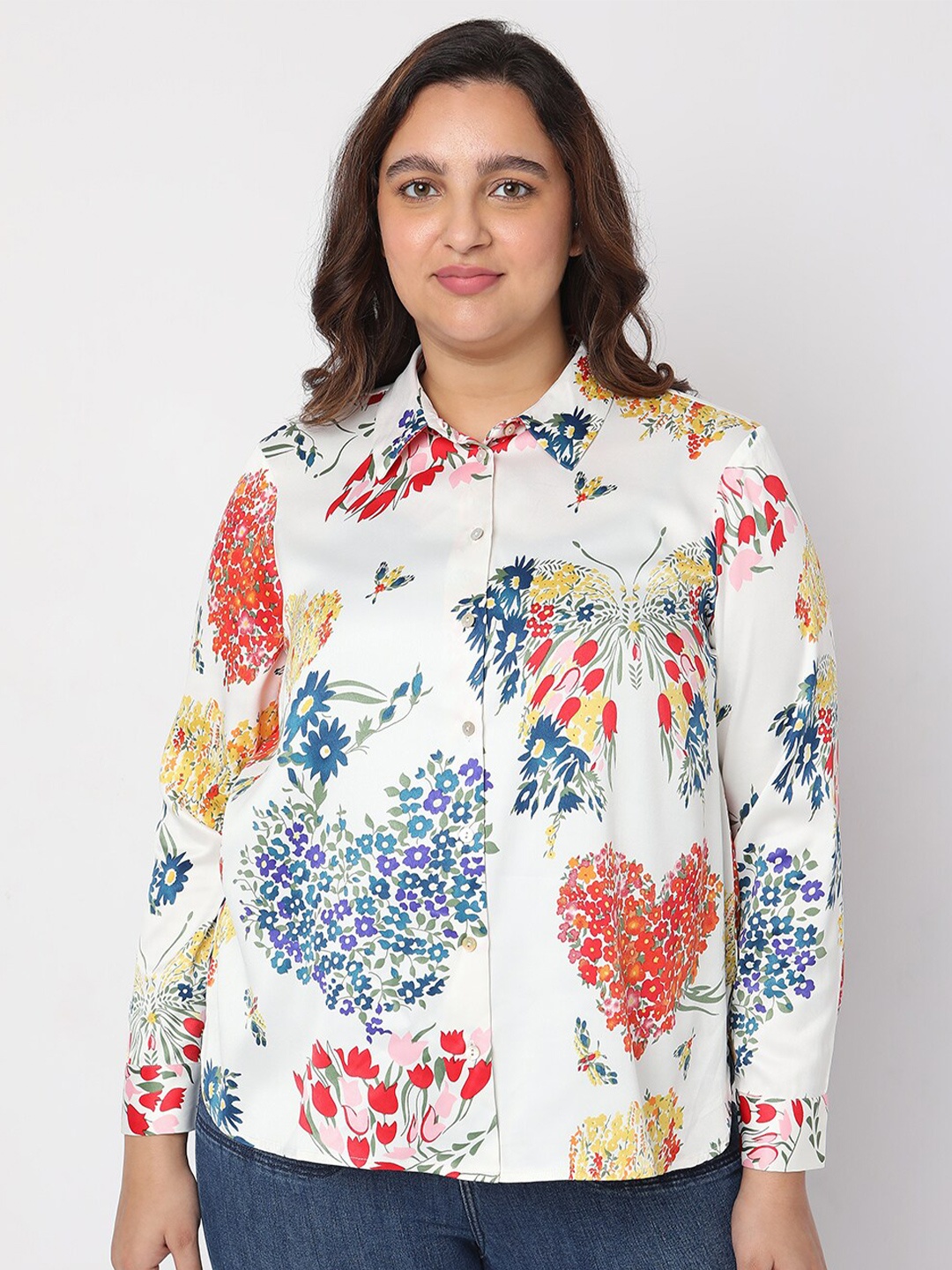 

VERO MODA CURVE Women Slim Fit Floral Printed Casual Shirt, White