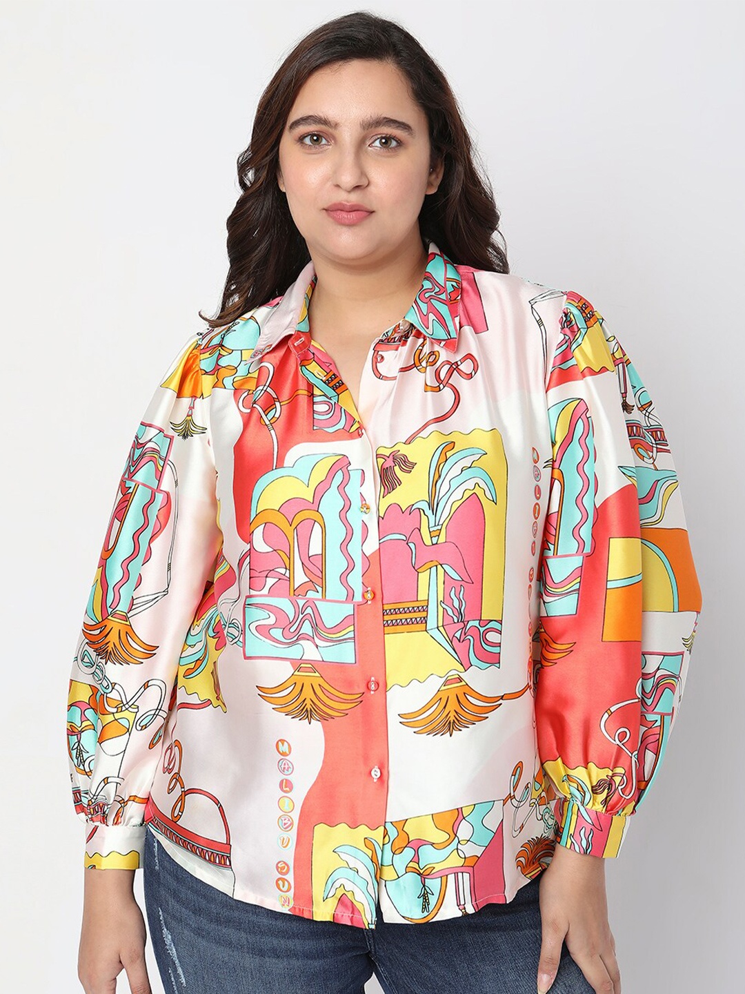 

VERO MODA CURVE Plus Size Women Abstract Printed Casual Shirt, Pink