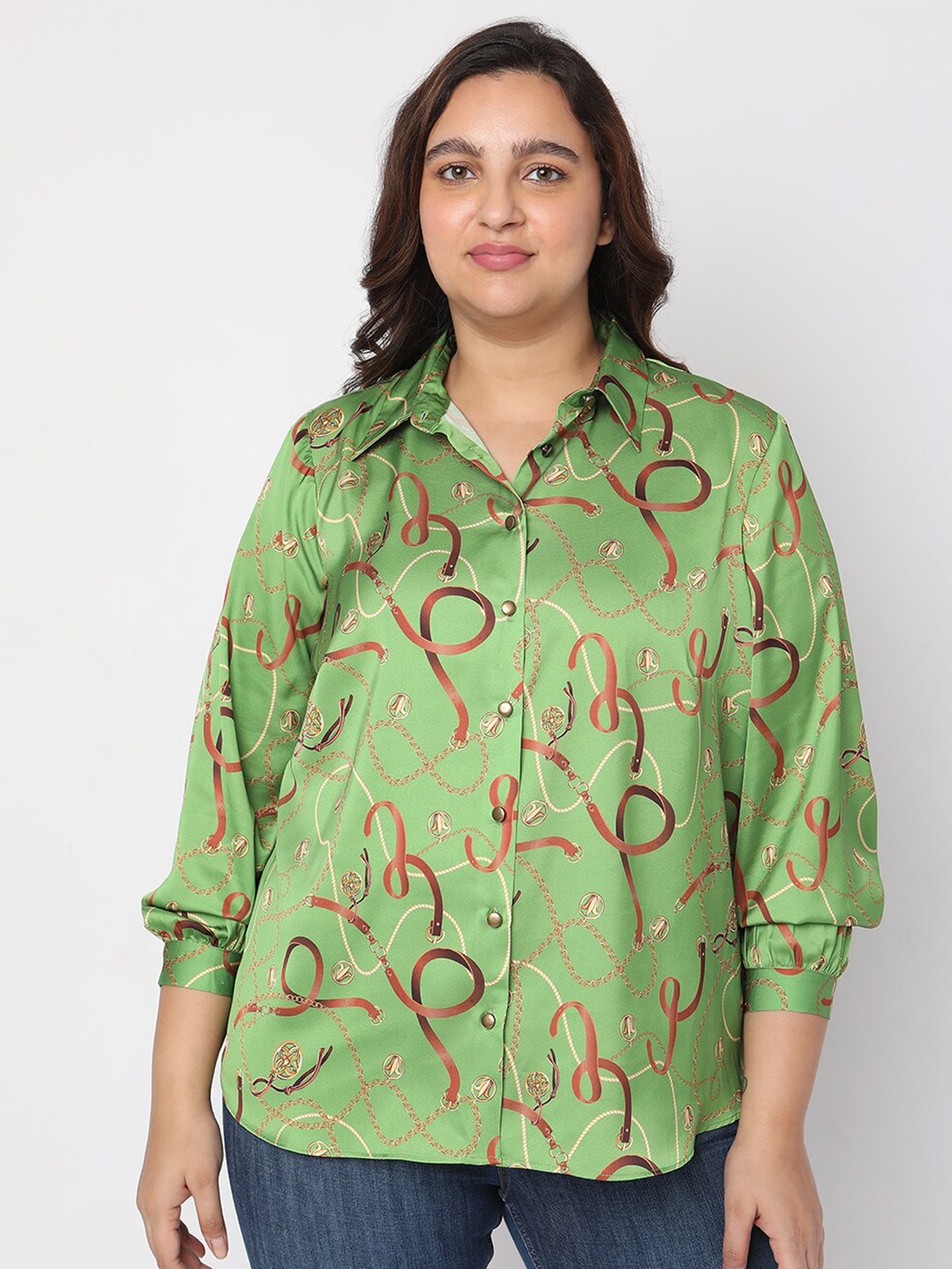 

VERO MODA CURVE Plus Size Women Green Abstract Printed Casual Shirt