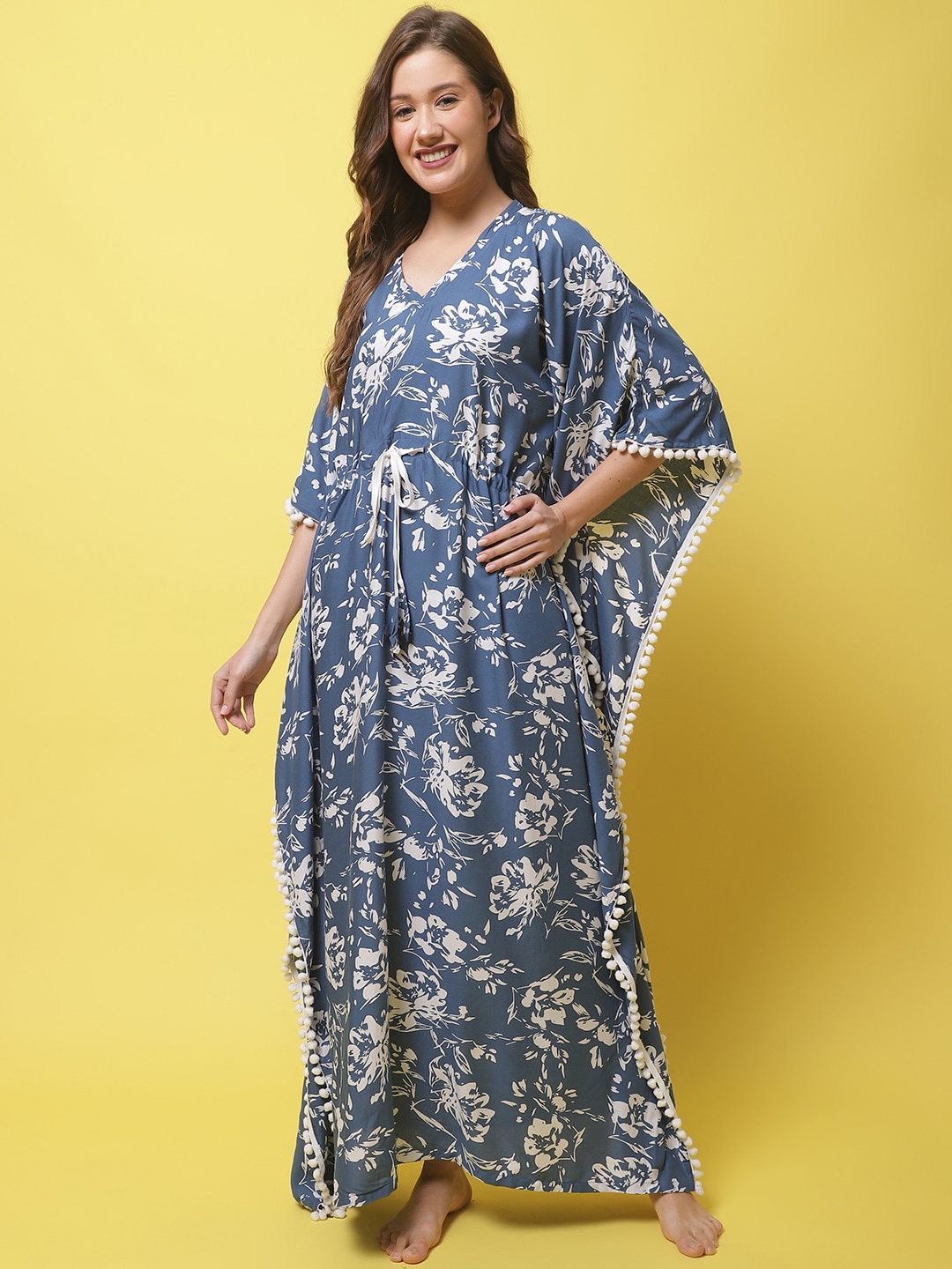 

Claura Women Floral Printed Kaftan Nightdress, Blue