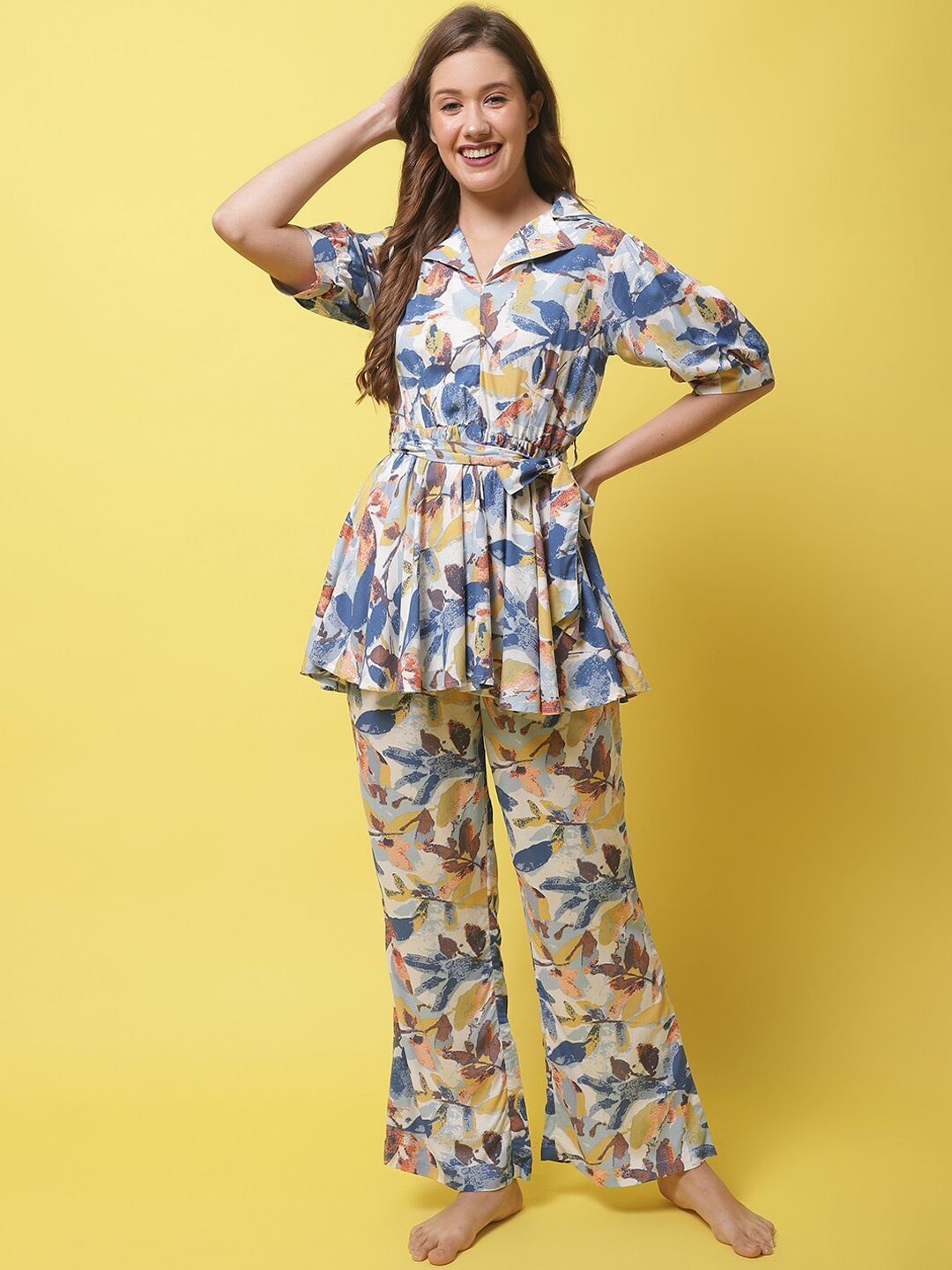 

Claura Women Floral Printed Night Suit, Blue