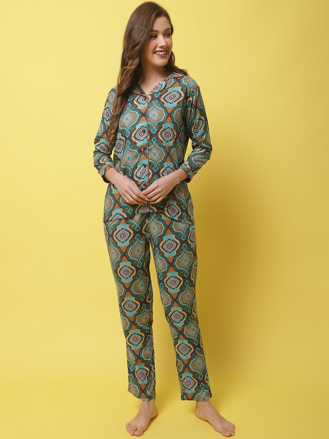 

Claura Women Ethnic Motifs Printed Night Suit, Blue