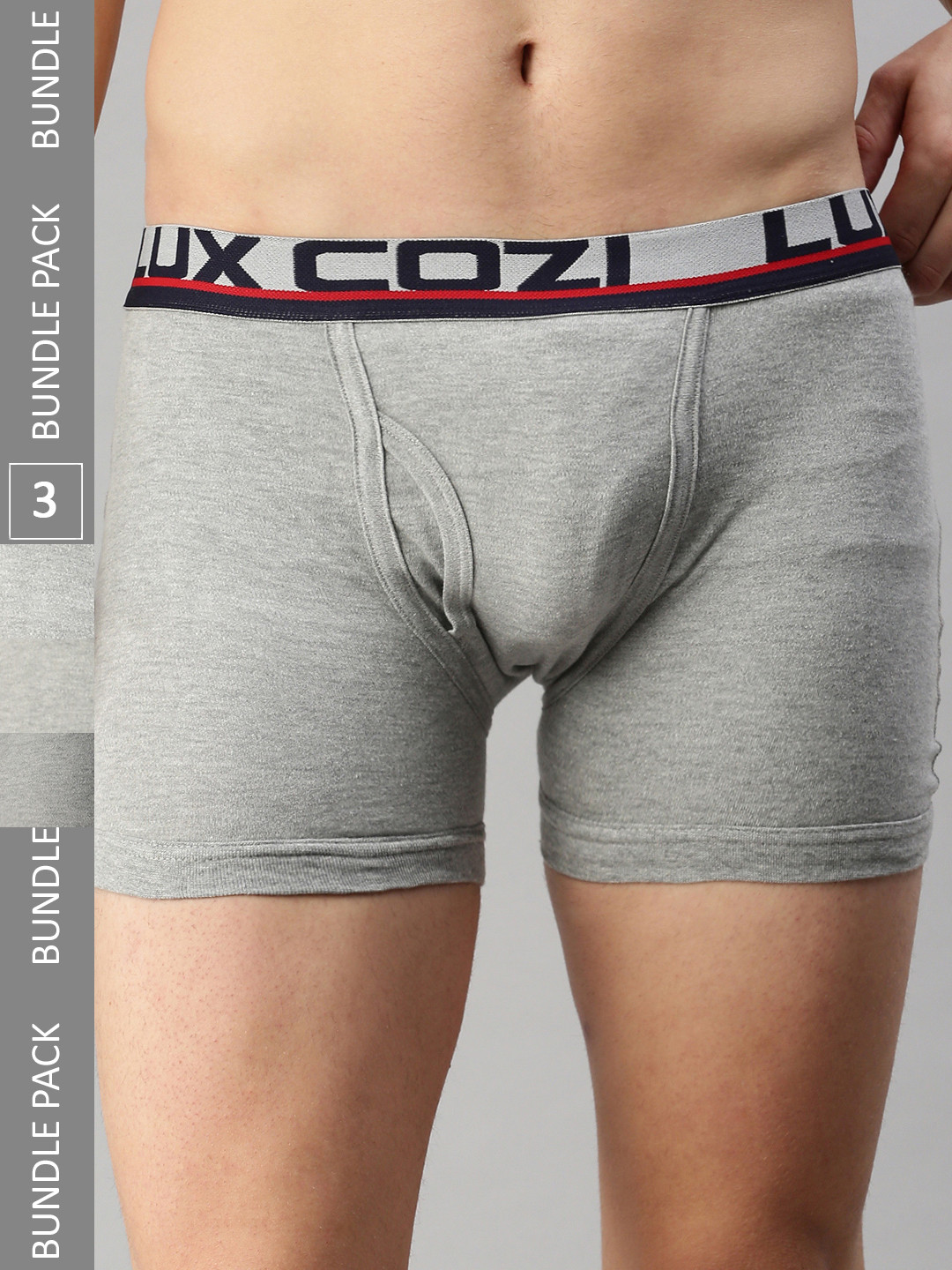 

Lux Cozi Men Pack Of 3 Anti-Bacterial Trunks COZI_GLO_INTLOCK_GM_3PC, Grey melange