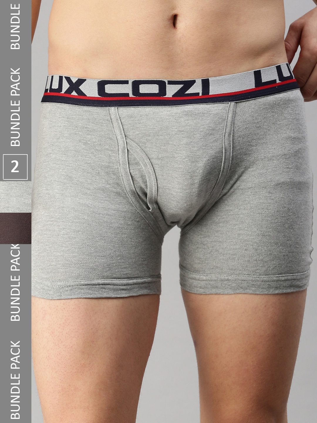 

Lux Cozi Men Pack of 2 Outer Elastic Mid-Rise Trunks, Coffee brown
