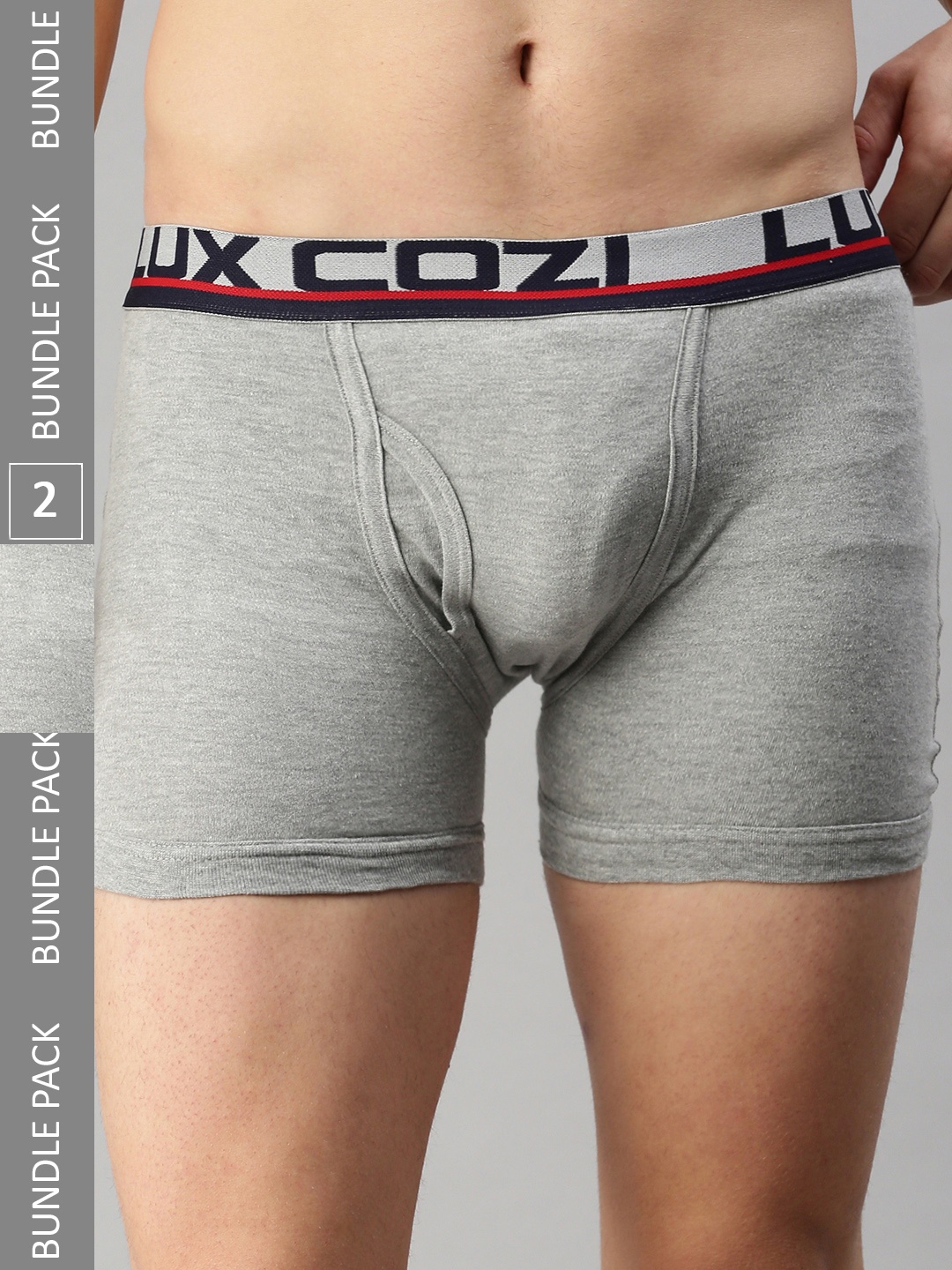 

Lux Cozi Pack Of 2 Brand Logo Printed Trunks COZI_GLO_INTLOCK_GM_2PC, Grey melange