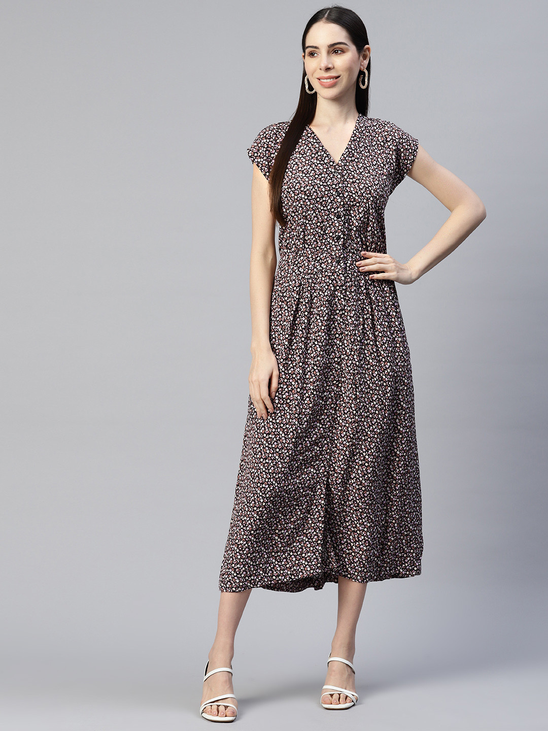

Ayaany Floral Midi Dress, Black