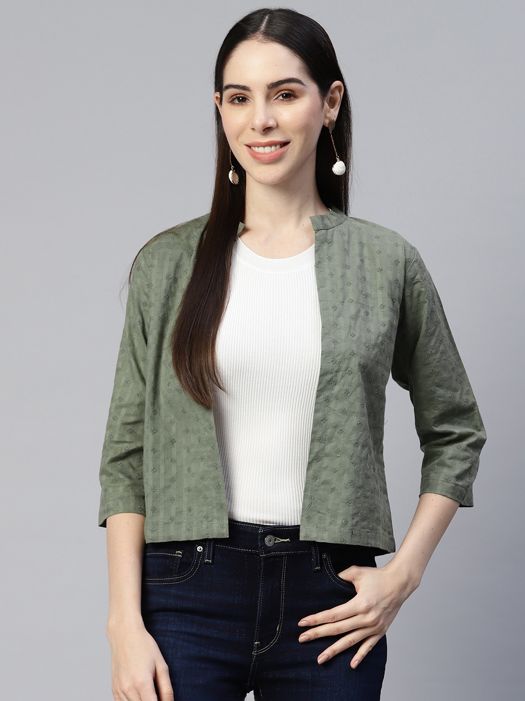 

Ayaany Self Design Shrug, Olive