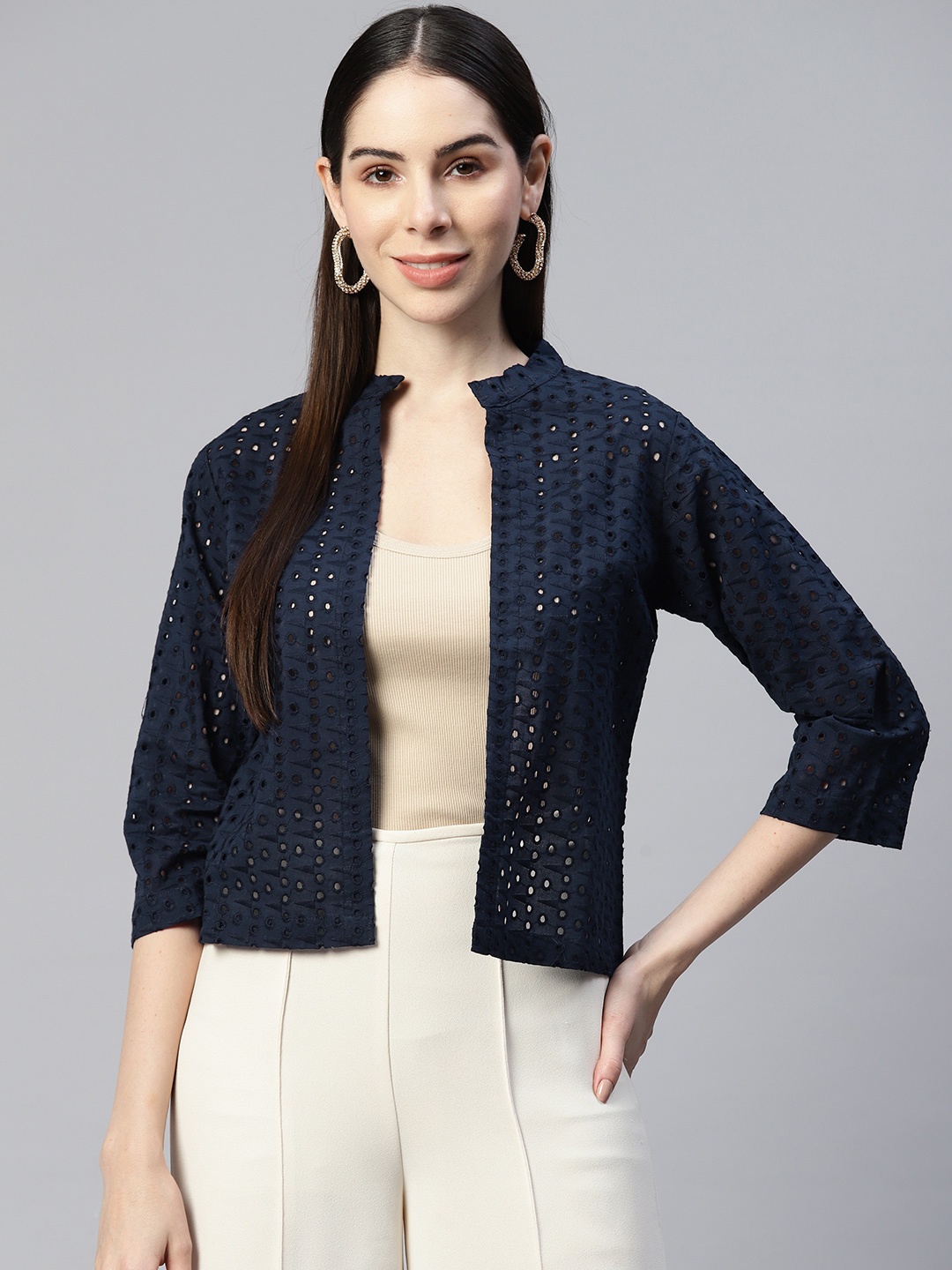 

Ayaany Self Design Shrug, Blue