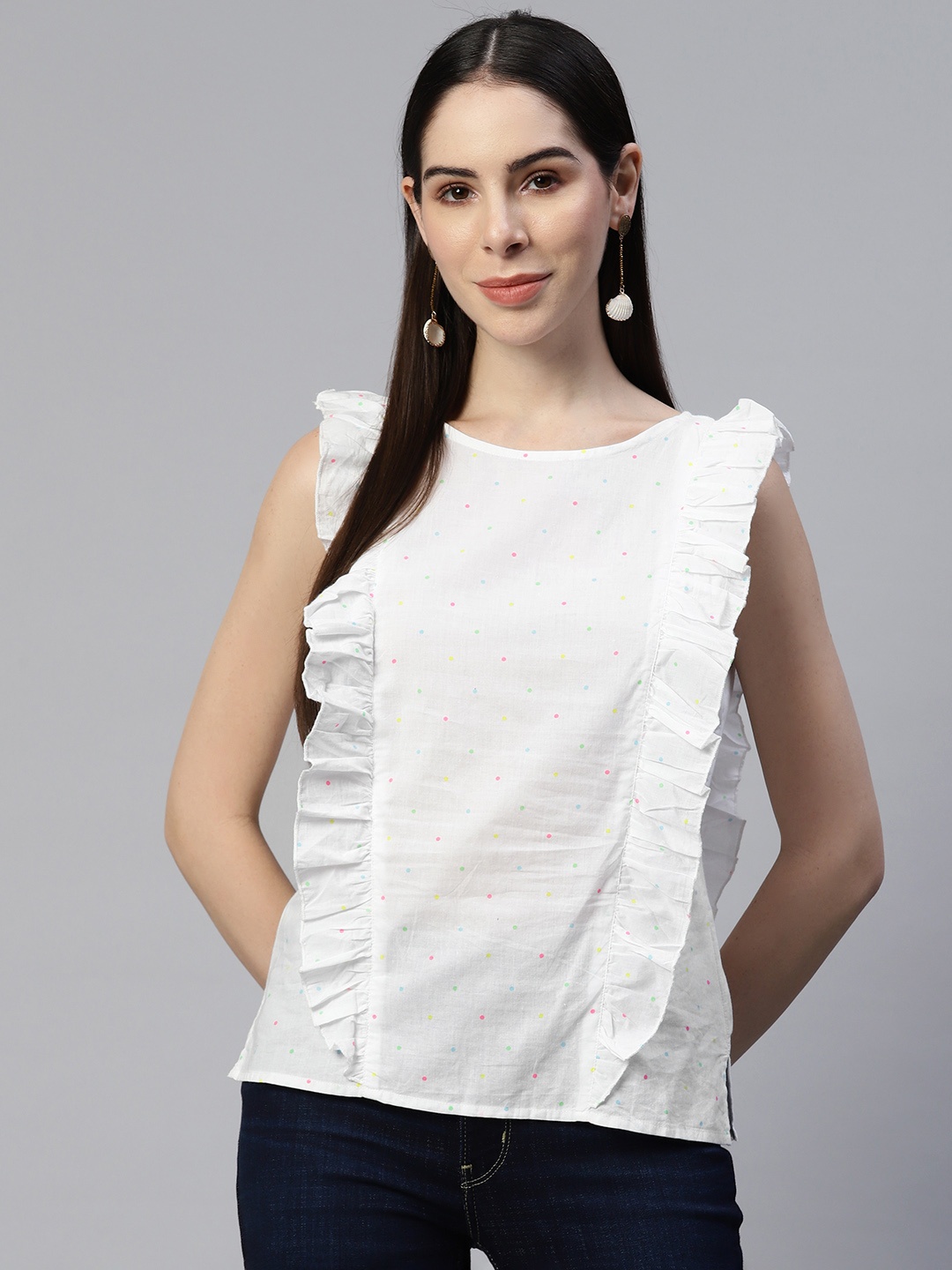 

Ayaany Solid Ruffles Top, White
