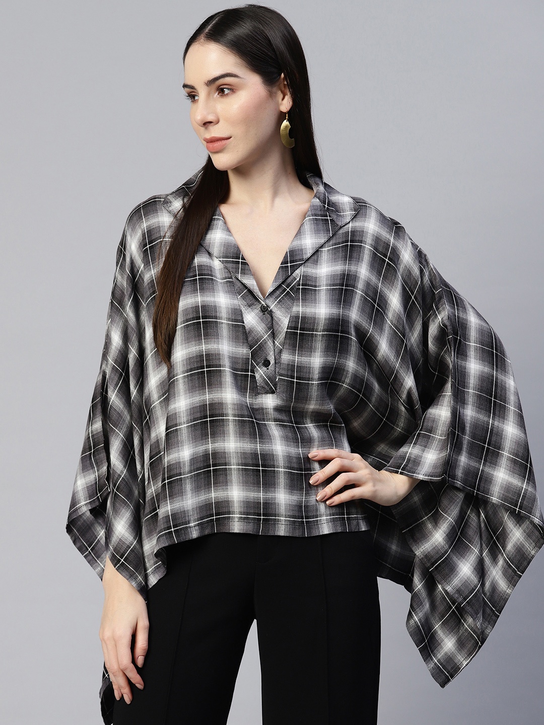 

Ayaany Checked Kaftan Top, Black